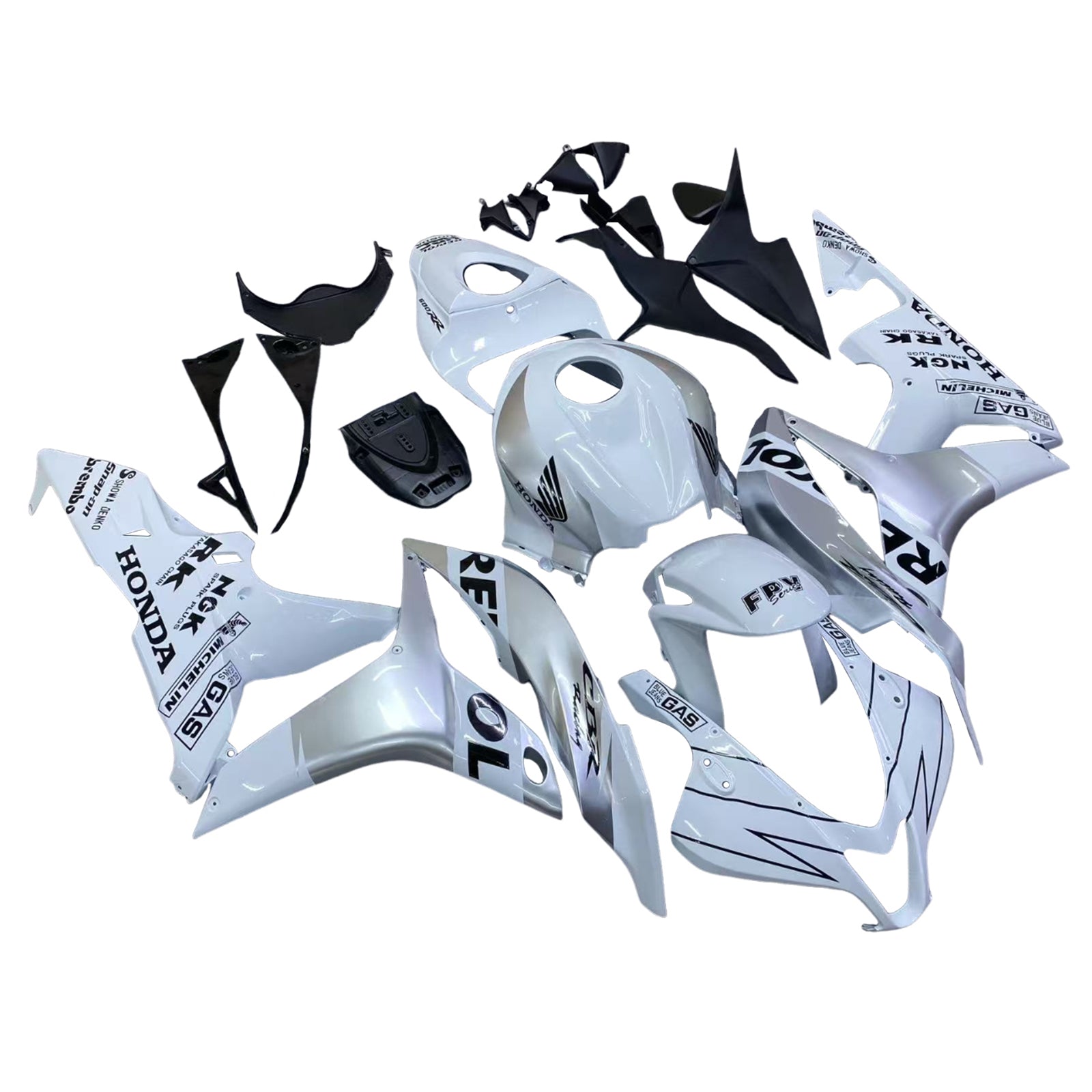 Amotopart 2007-2008 Honda CBR600RR White Silver Fairing Kit