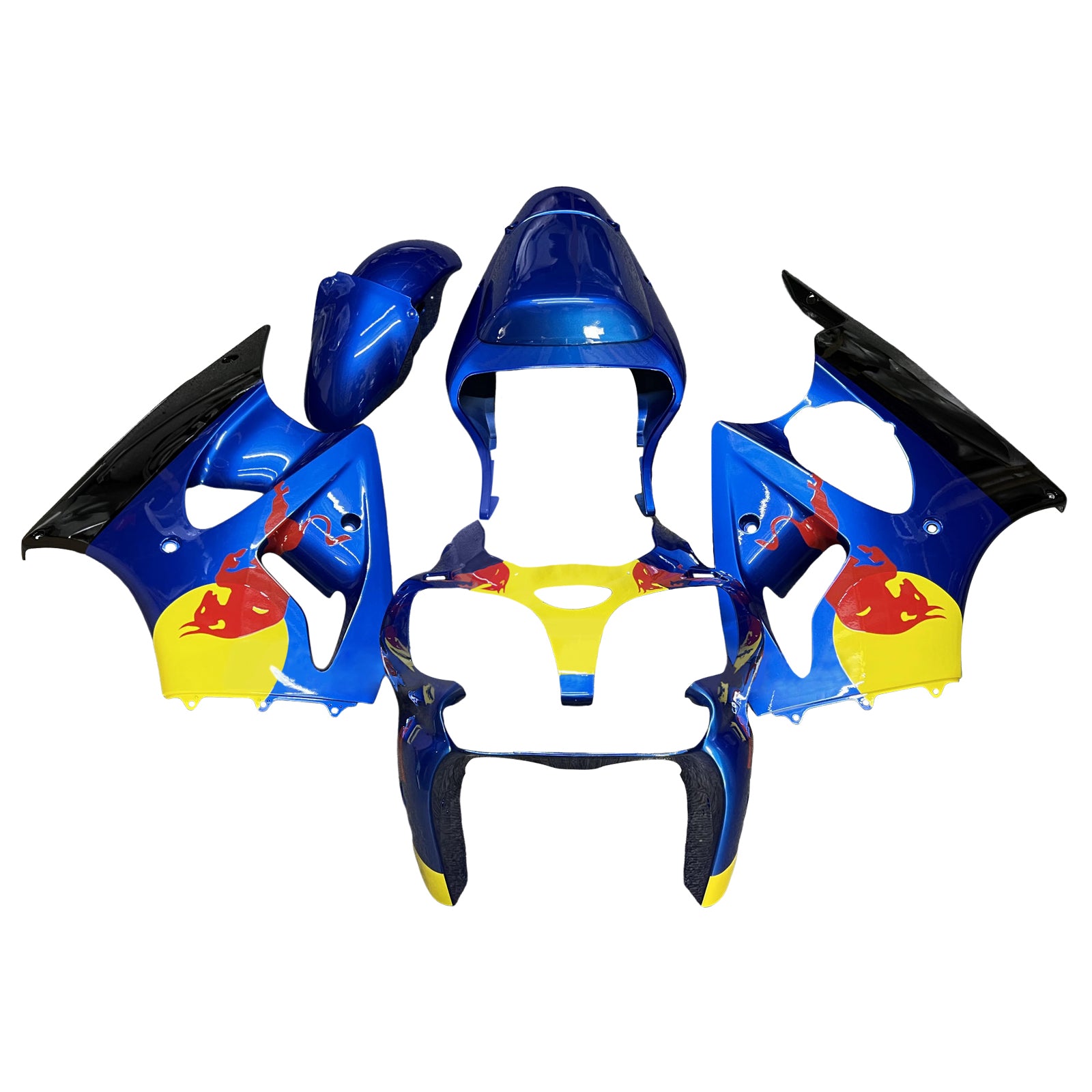 Amotopart Kawasaki 00-02 ZX6R 636 & 05-08 ZZR600 Blue Yellow Fairing Kit