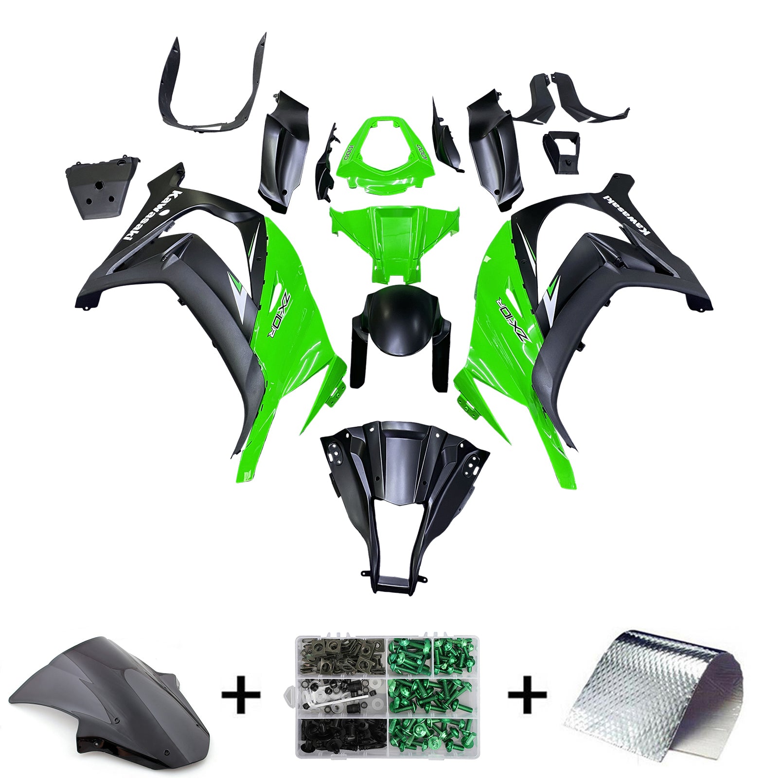 Amotopart 2011-2015 Kawasaki ZX10R Green Black Fairing Kit