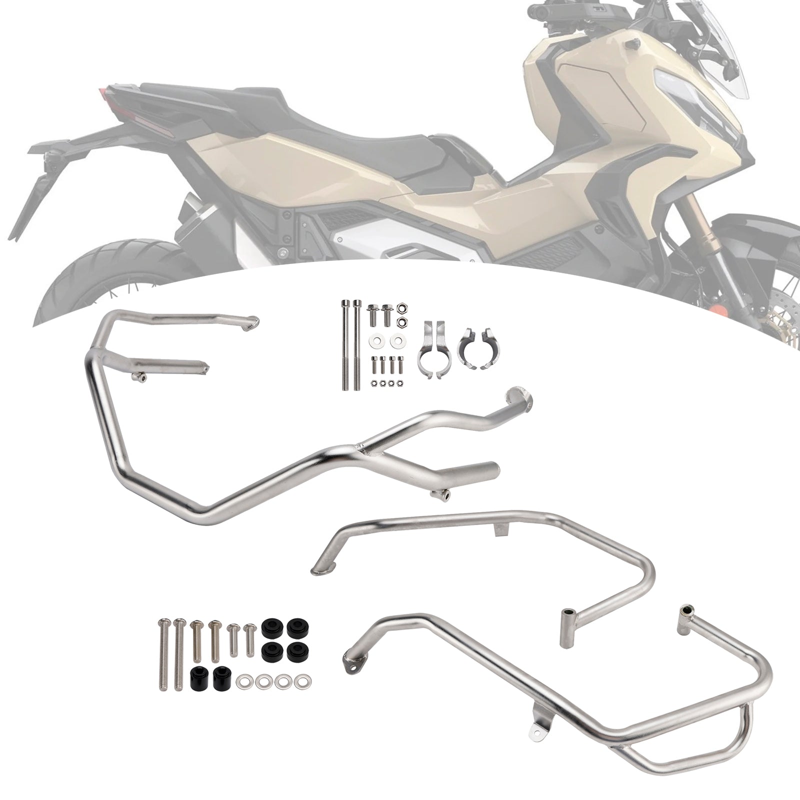 Honda X-Adv 750 2025+ Upper + Lower Engine Guard Frame Crash Bar Kit Silver