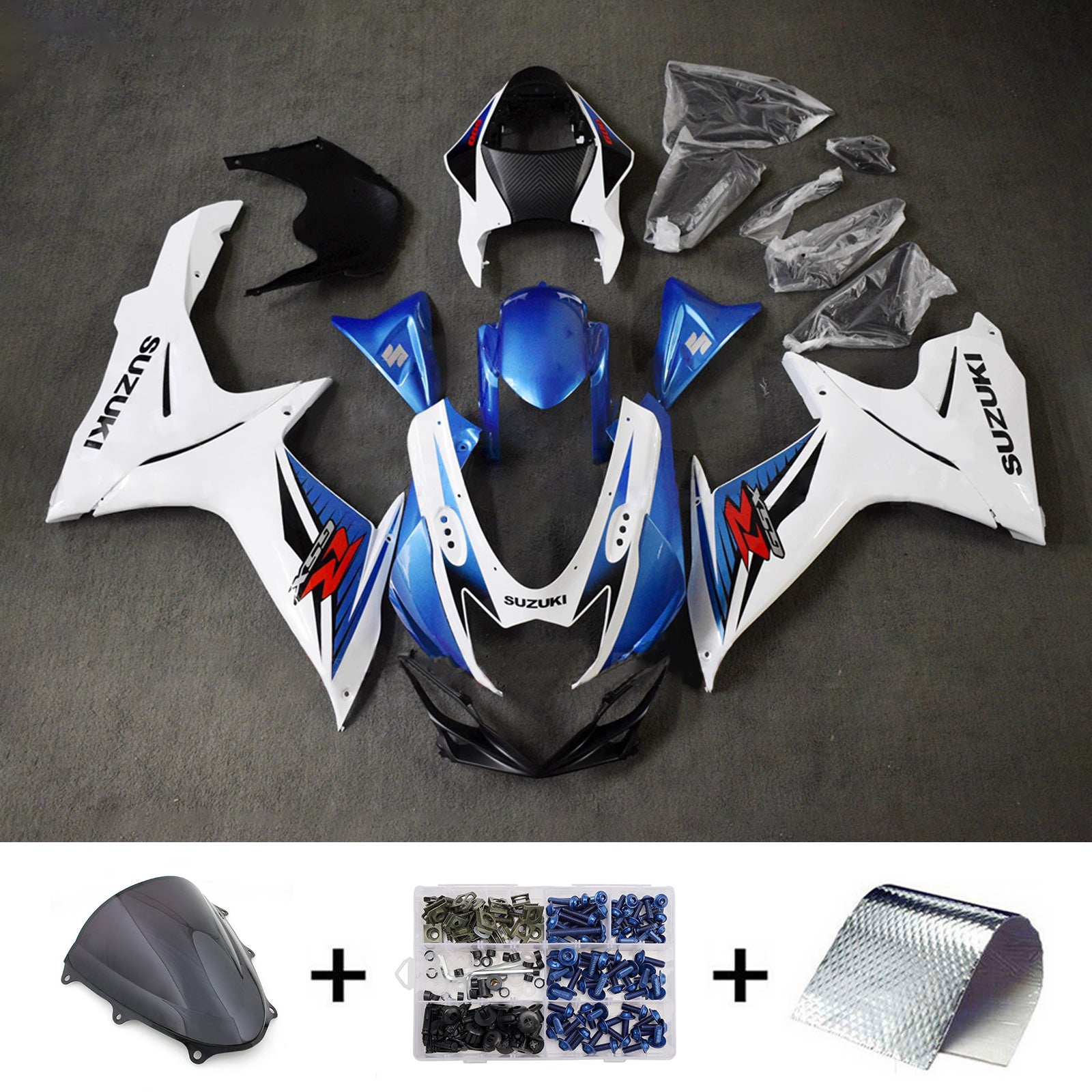 Amotopart 2011-2026 Suzuki GSXR 600/750 White Blue Black Fairing Kit