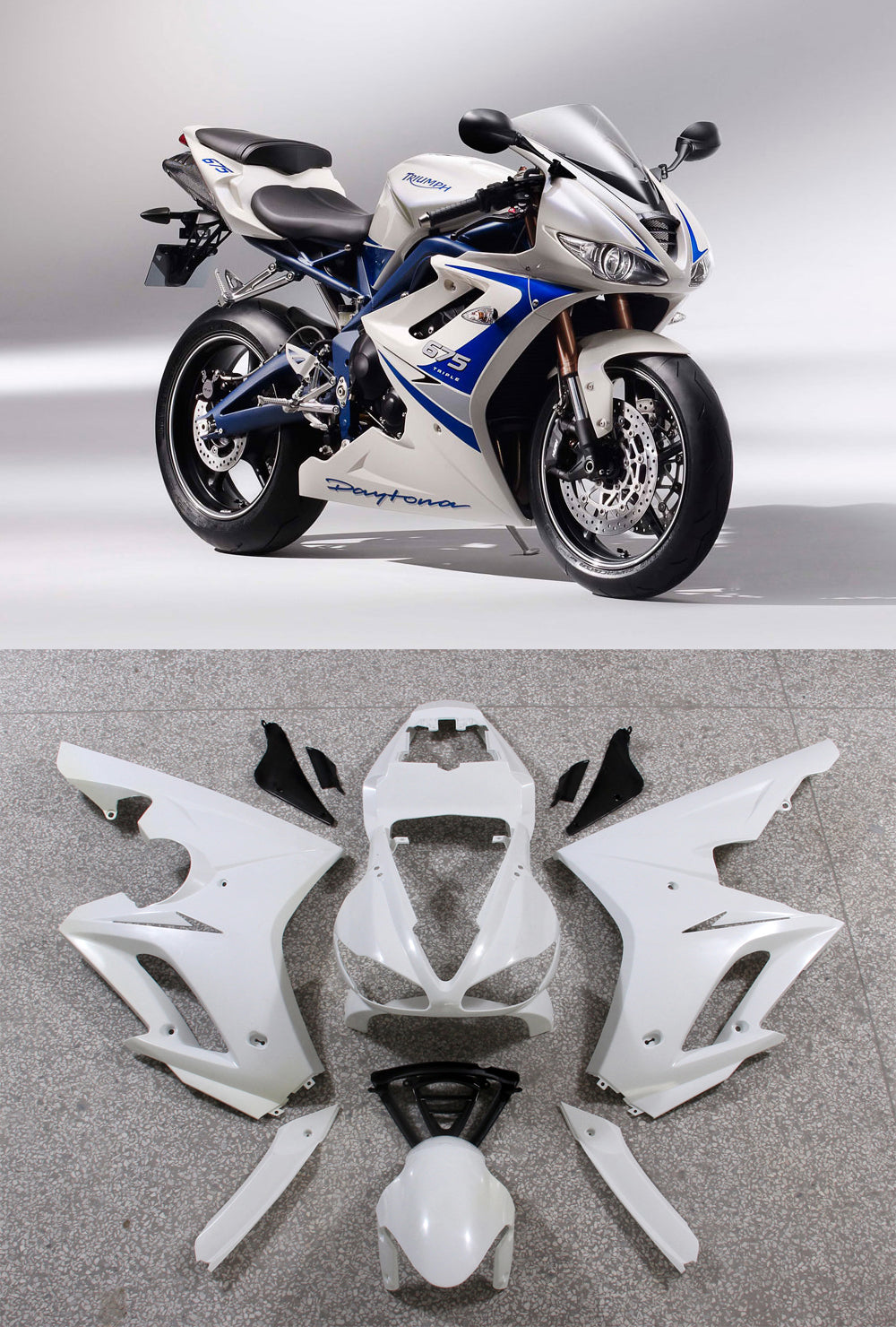Amotopart 2009-2012 Triumph Daytona 675 Silver White Blue Fairing Kit