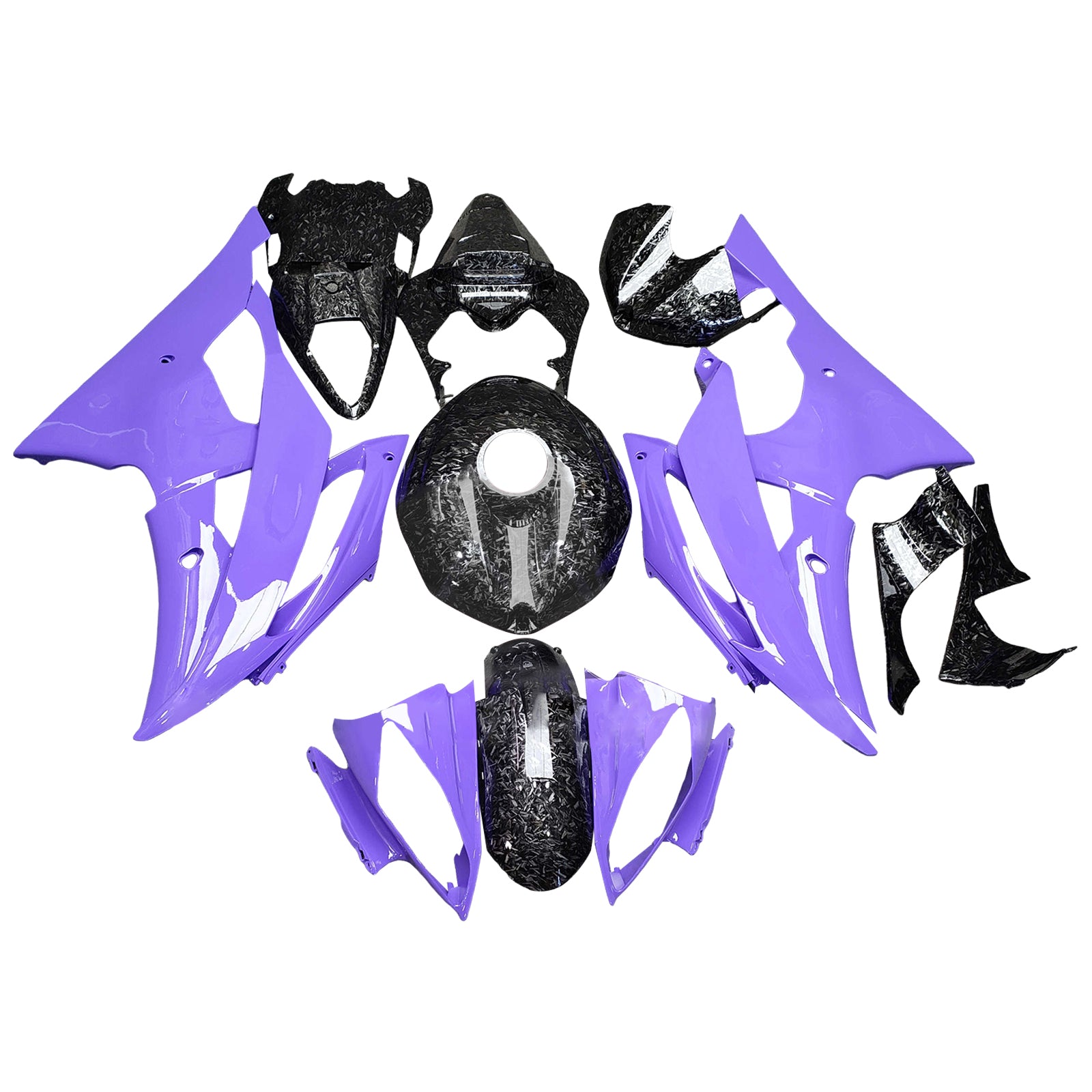 Amotopart 2008-2016 Yamaha YZF-R6 Purple & Black Forged Carbon Fiber Pattern Fairing Kit