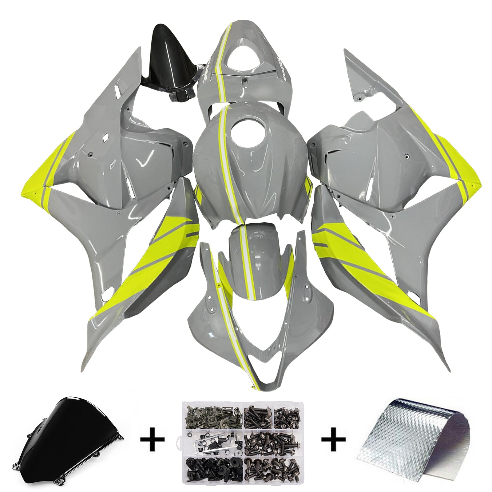 Amotopart 2009-2012 Honda CBR600RR Kit de carénage jaune gris