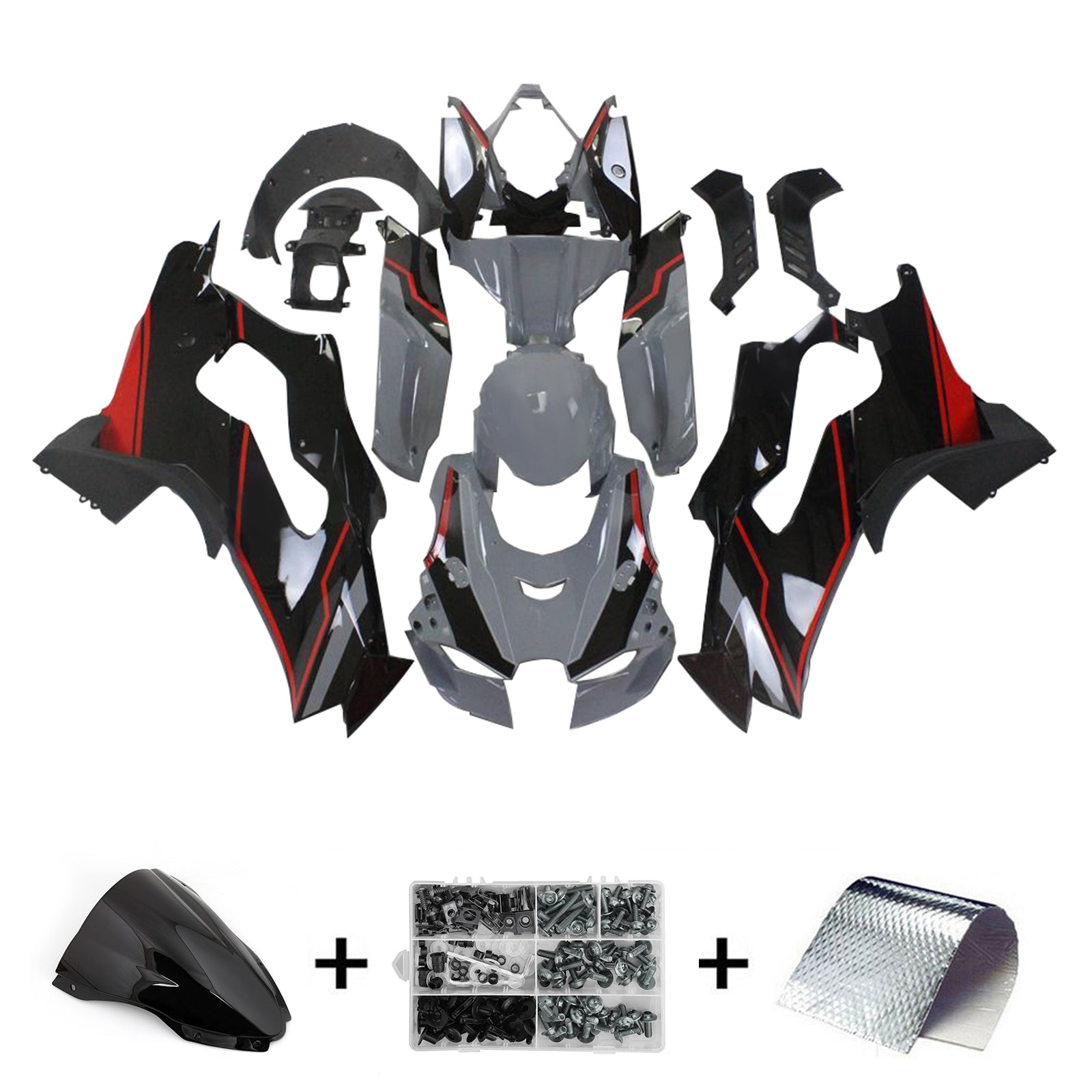 Amotopart 2021-2025 Kawasaki ZX10R ZX10RR Black White Grey Red Fairing Kit