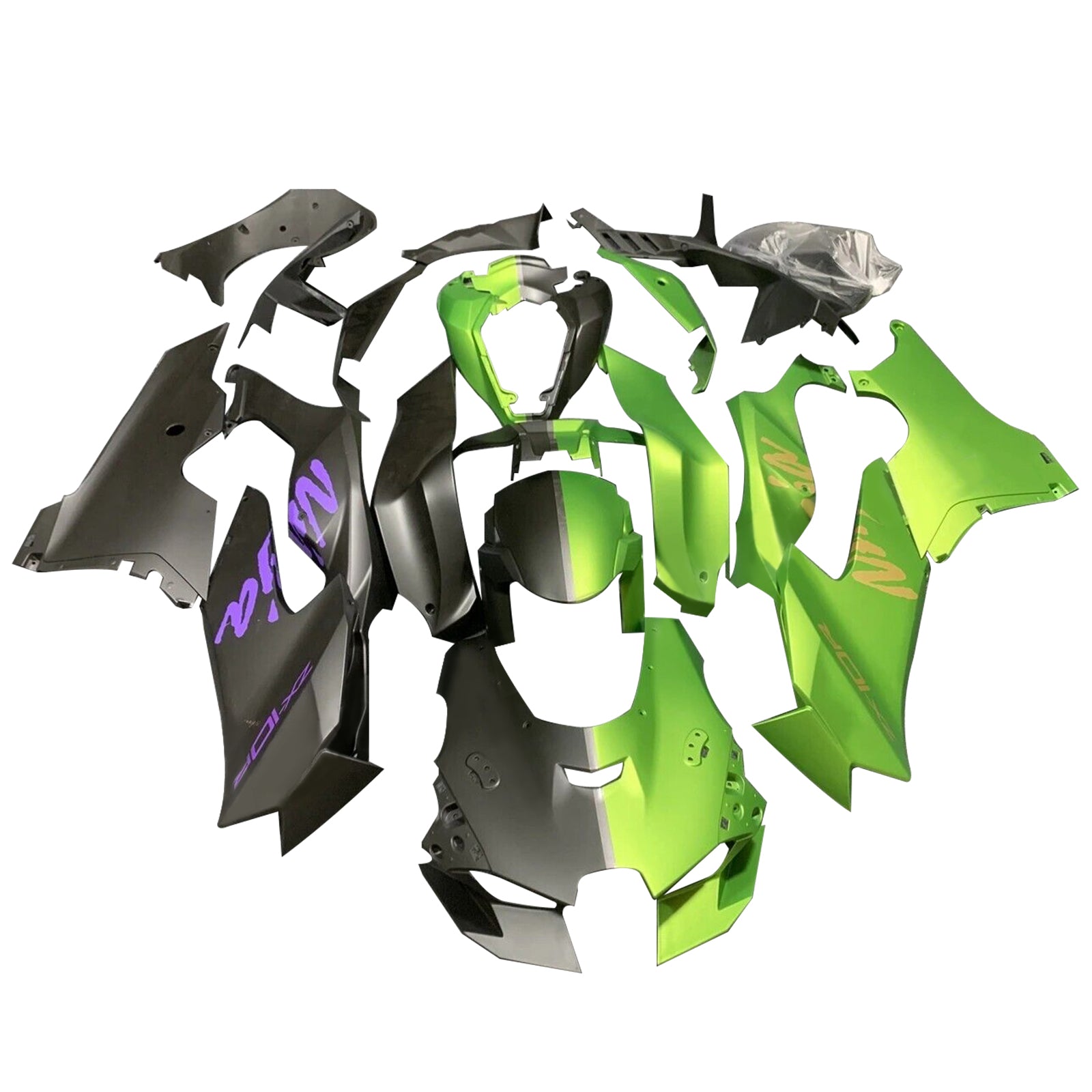 Amotopart 2021-2025 Kawasaki ZX10R ZX10RR Matte Black Light Green Realing Kit