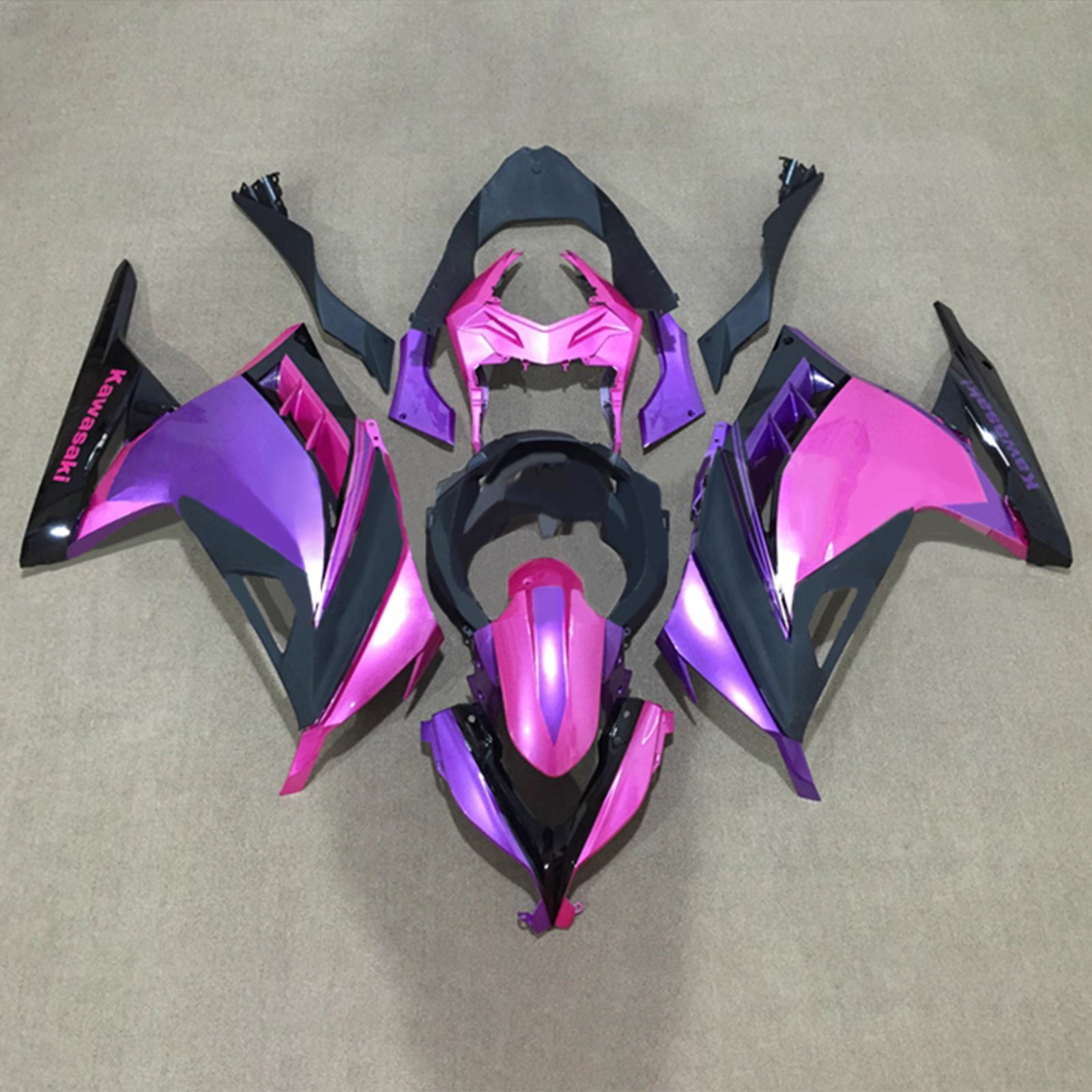 Amotopart 2013-2024 Kawasaki EX300/Ninja300 Pink Purple Black Fairing Kit