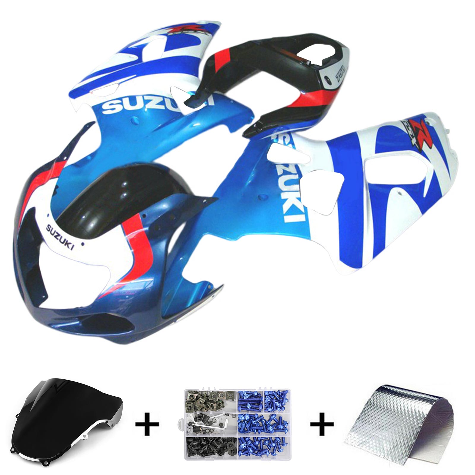 Amotopart Suzuki 01-03 GSXR600 & Kit de carénage GSXR750 00-03 Bleu Blanc Style 1