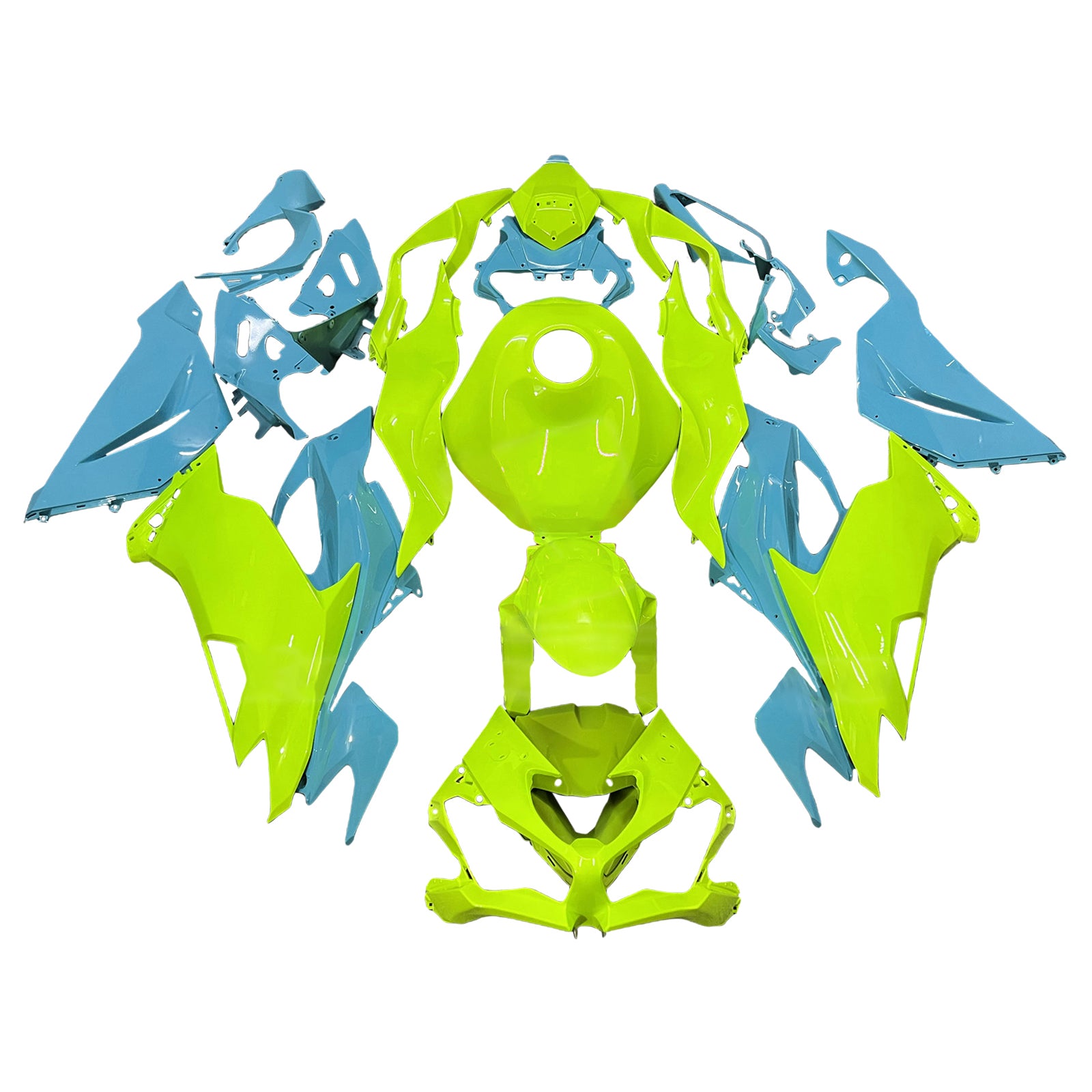 Amotopart 2019-2023 Kawasaki ZX6R Fluorescent Green Blue Fairing Kit