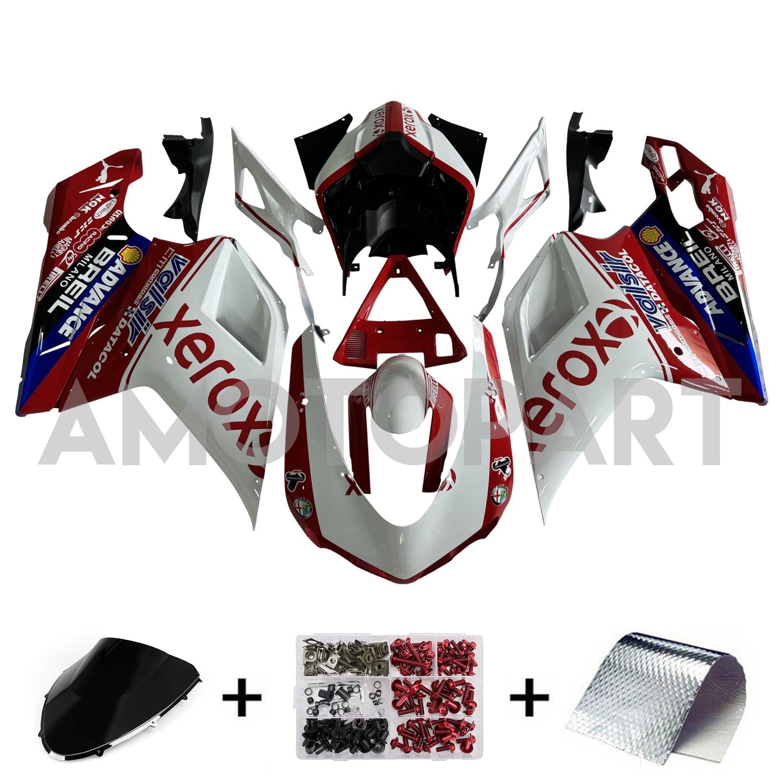 Amotopart 2007-2011 Ducati 1098/1198/848 Black White Red Blue Fairing Kit