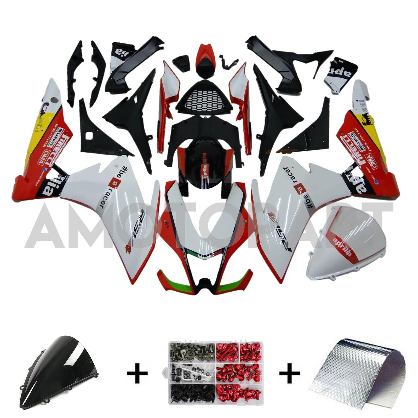 Amotopart 2009-2015 RSV4 1000 Aprilia White&Red Style4 Fairing Kit