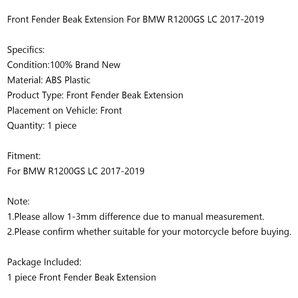 17-19 BMW R1200GS 18-21 R1250GS ADV Prodlužovací kryt zobáku předního blatníku