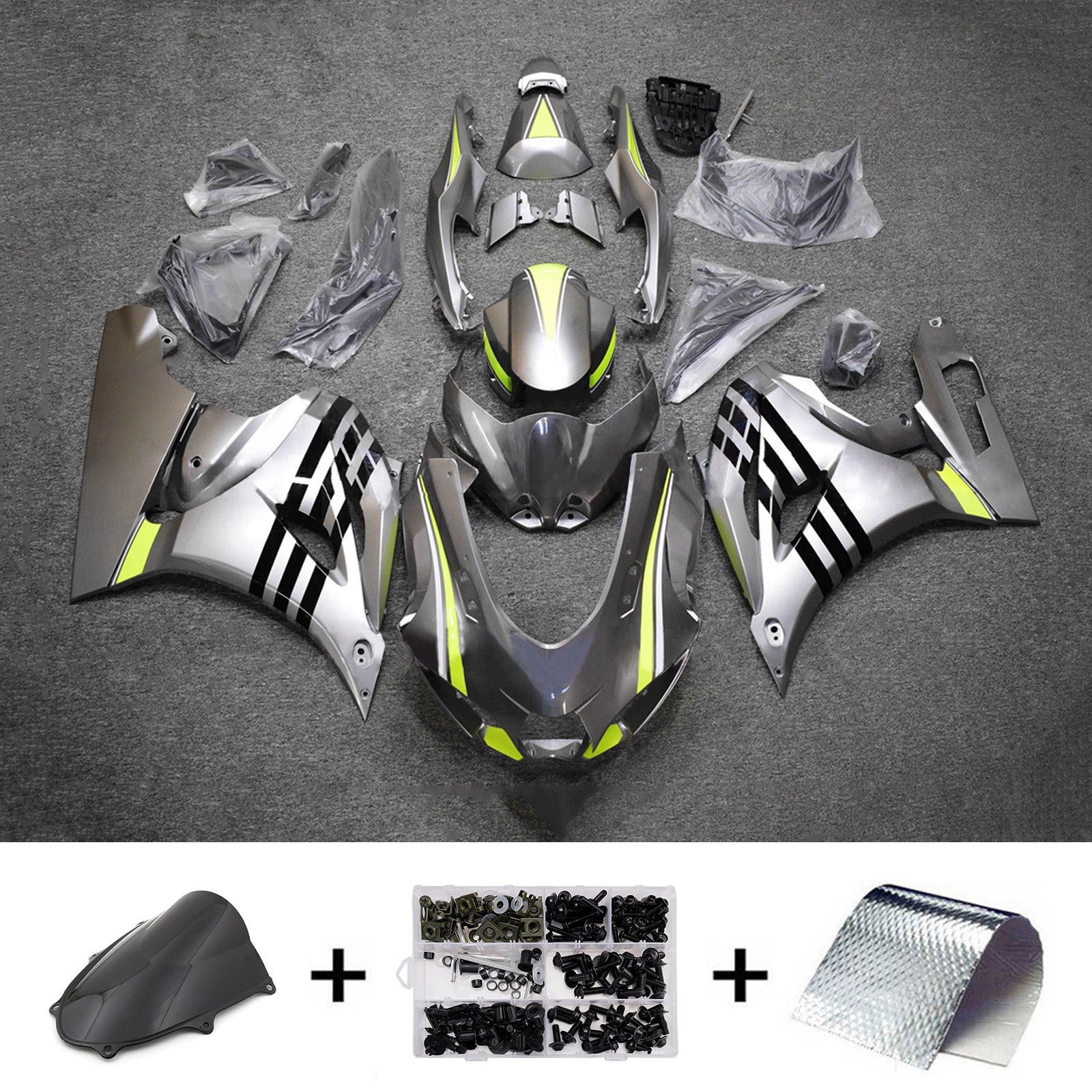 Amotopart 2017-2025 Suzuki GSXR1000 Silver Black Yellow Fairing Kit