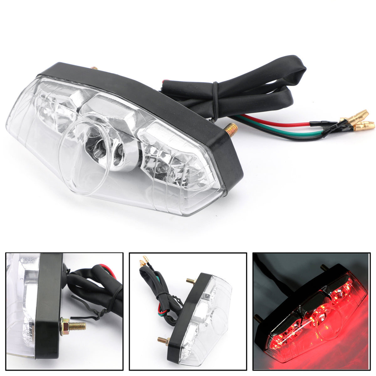 ABS Motorcycle LED Clear 12V Brake Stop Running Rear Tail Light Lamp Universal