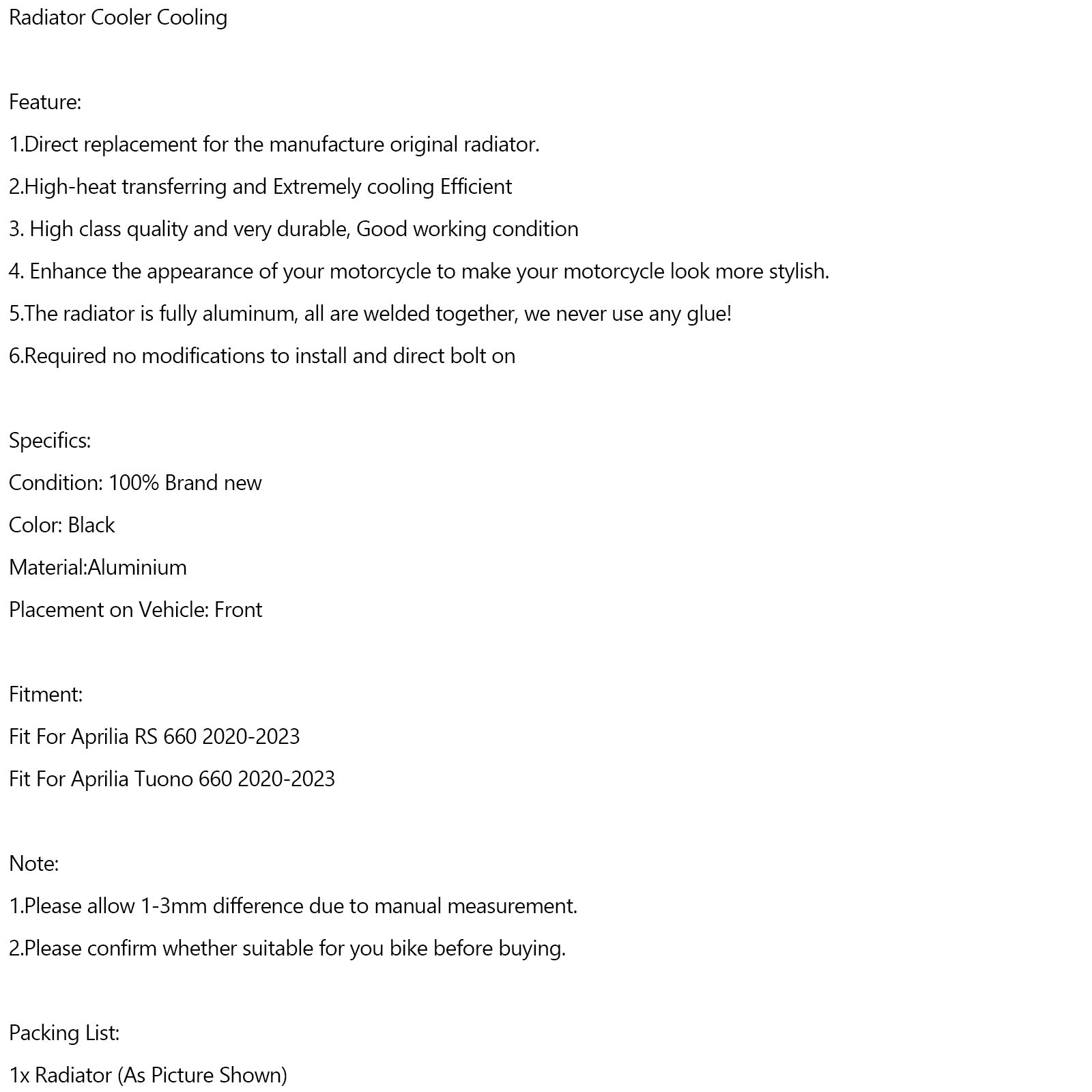 Aluminiummotor Radiatorkylkylning för Aprilia Rs660 Tuono 660 2020-2023