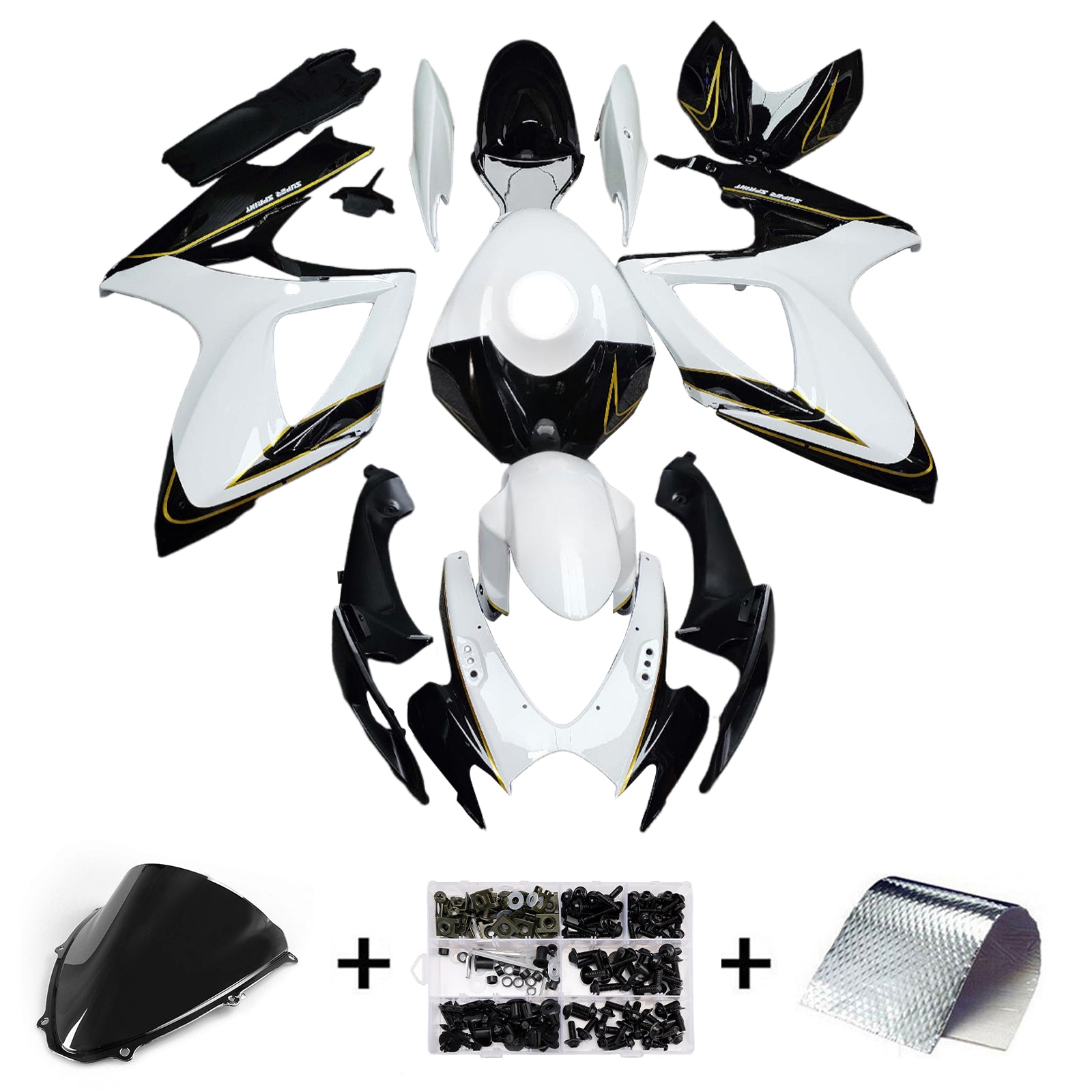 Amotopart 2006-2007 Suzuki GSXR 600/750 Glossy Black White Fairing Kit