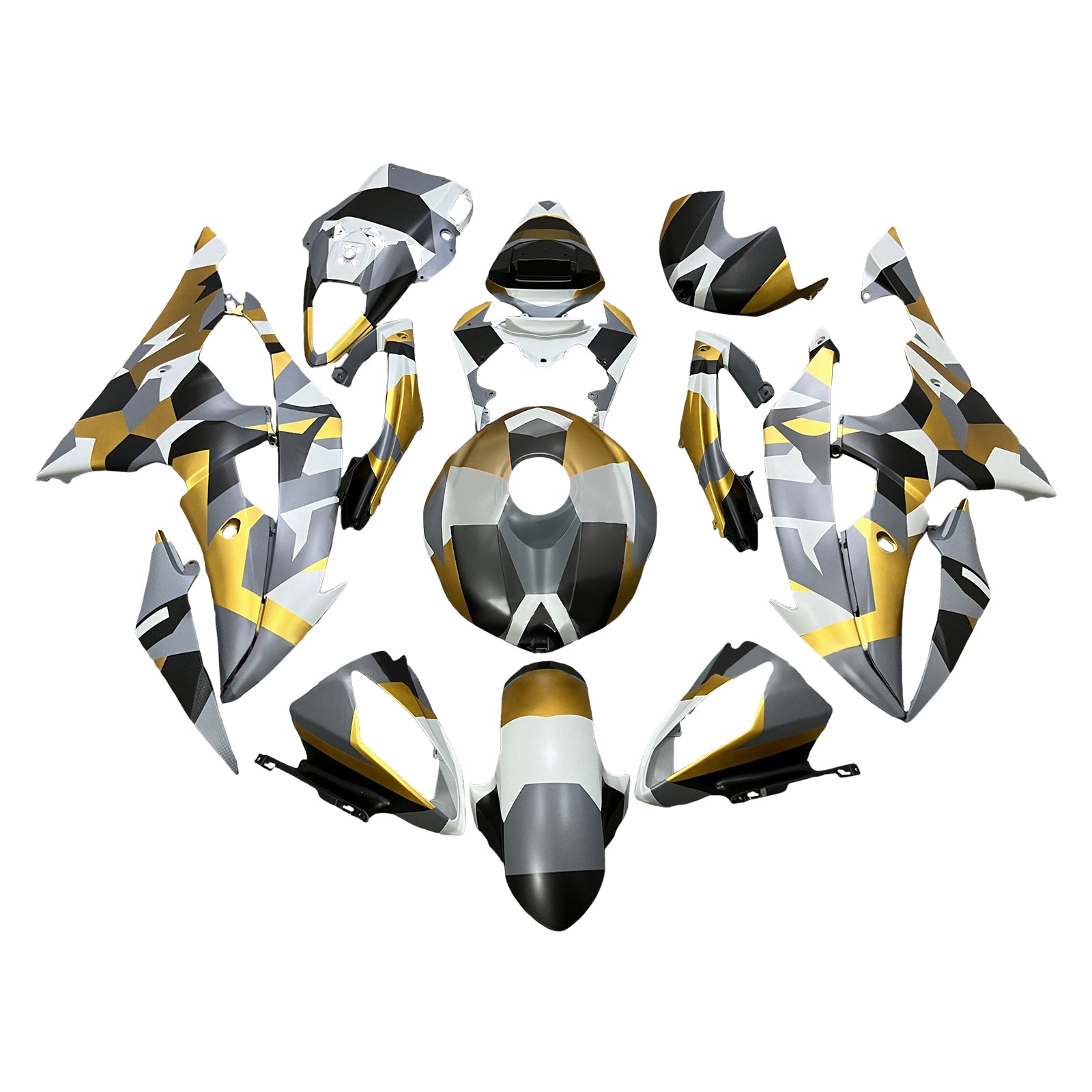 Amotopart 2008-2016 Yamaha YZF-R6 Grey & Black & Gold Fairing Kit