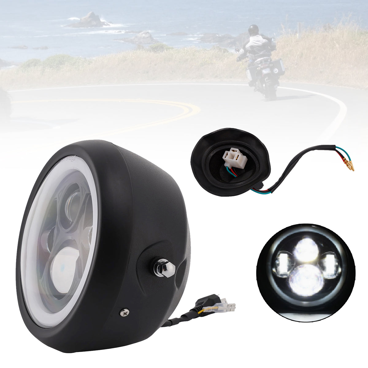 7.5" Motorcycle Spotlight Headlight Led 4000lm For Cruise Cafe Racer Chrome