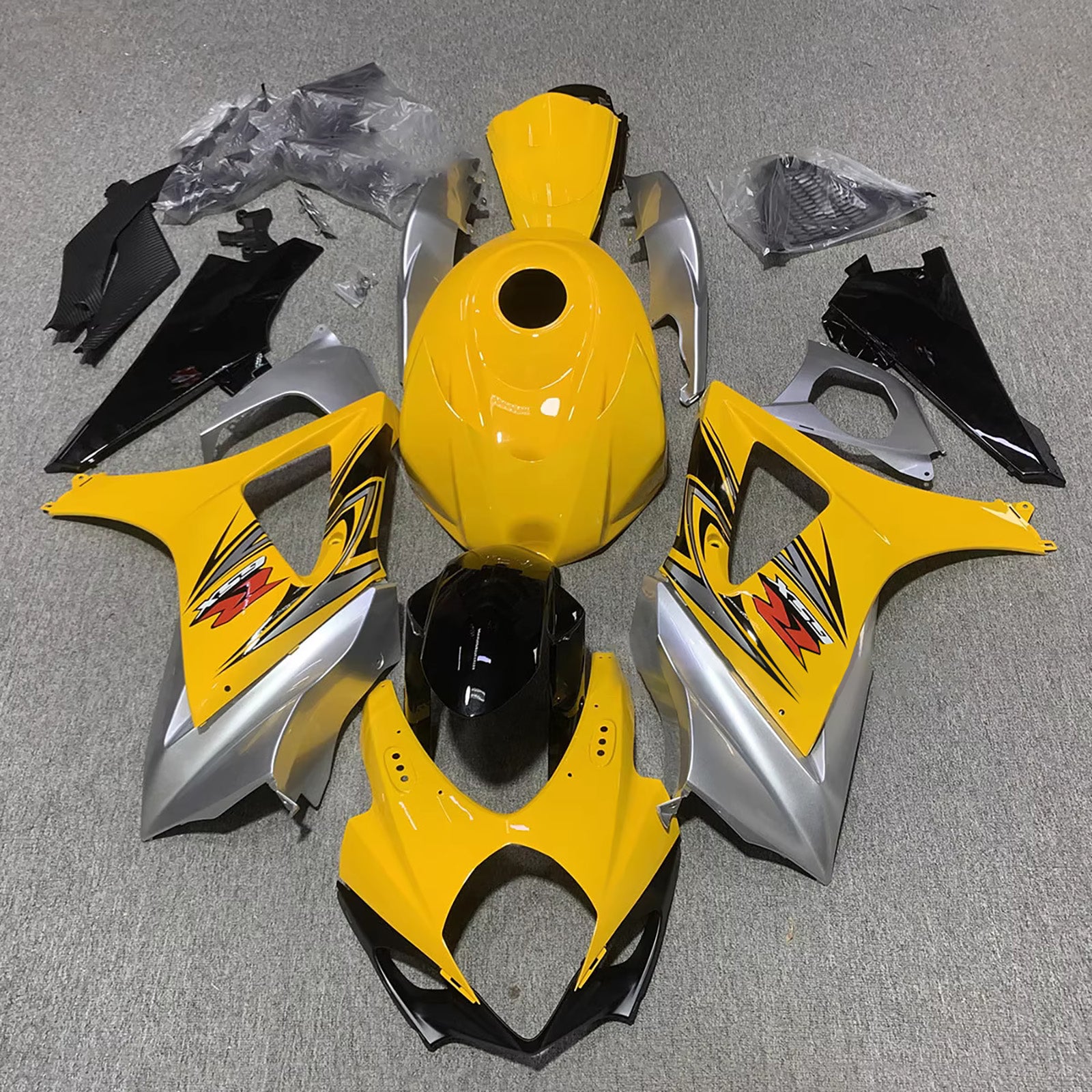 Amotopart 2007-2008 Suzuki GSXR1000 Yellow Silver Fairing Kit