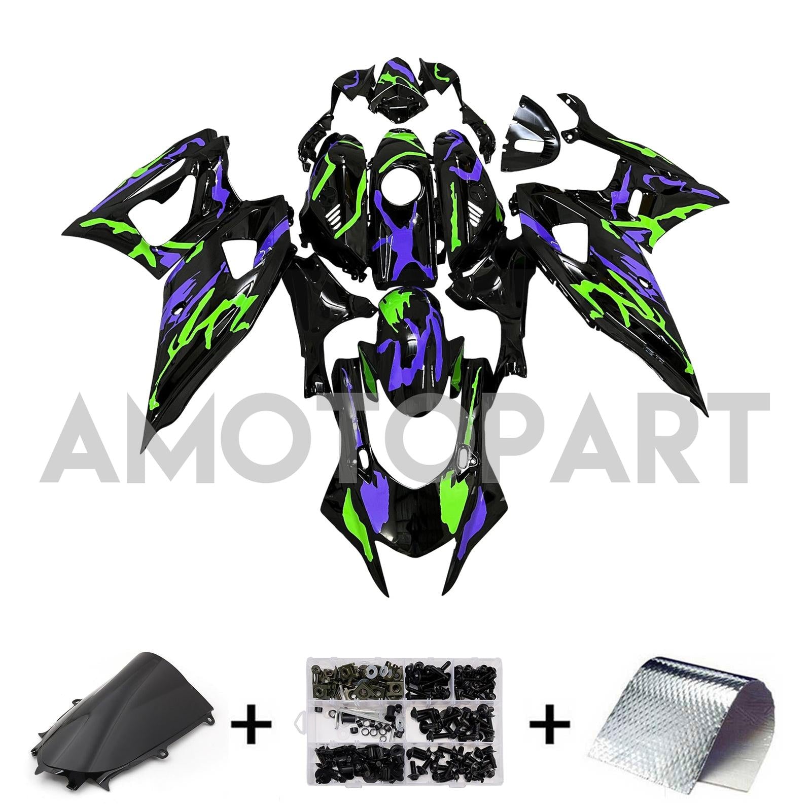 Amotopart 2021-2025 Yamaha YZF-R7 Black Green Blue Fairing Kit