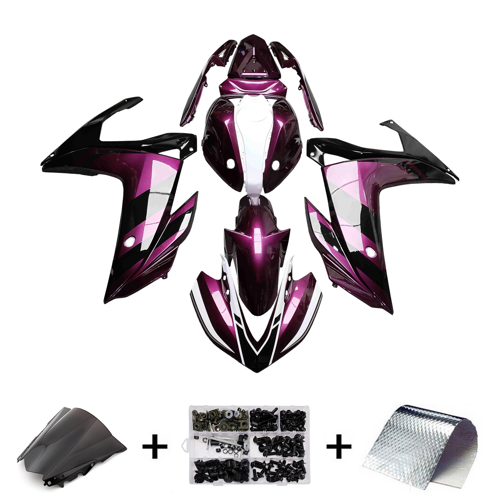 Amotopart Yamaha 2014-2018 YZF R3 2015-2017 YZF R25 Pink Black Fairing Kit