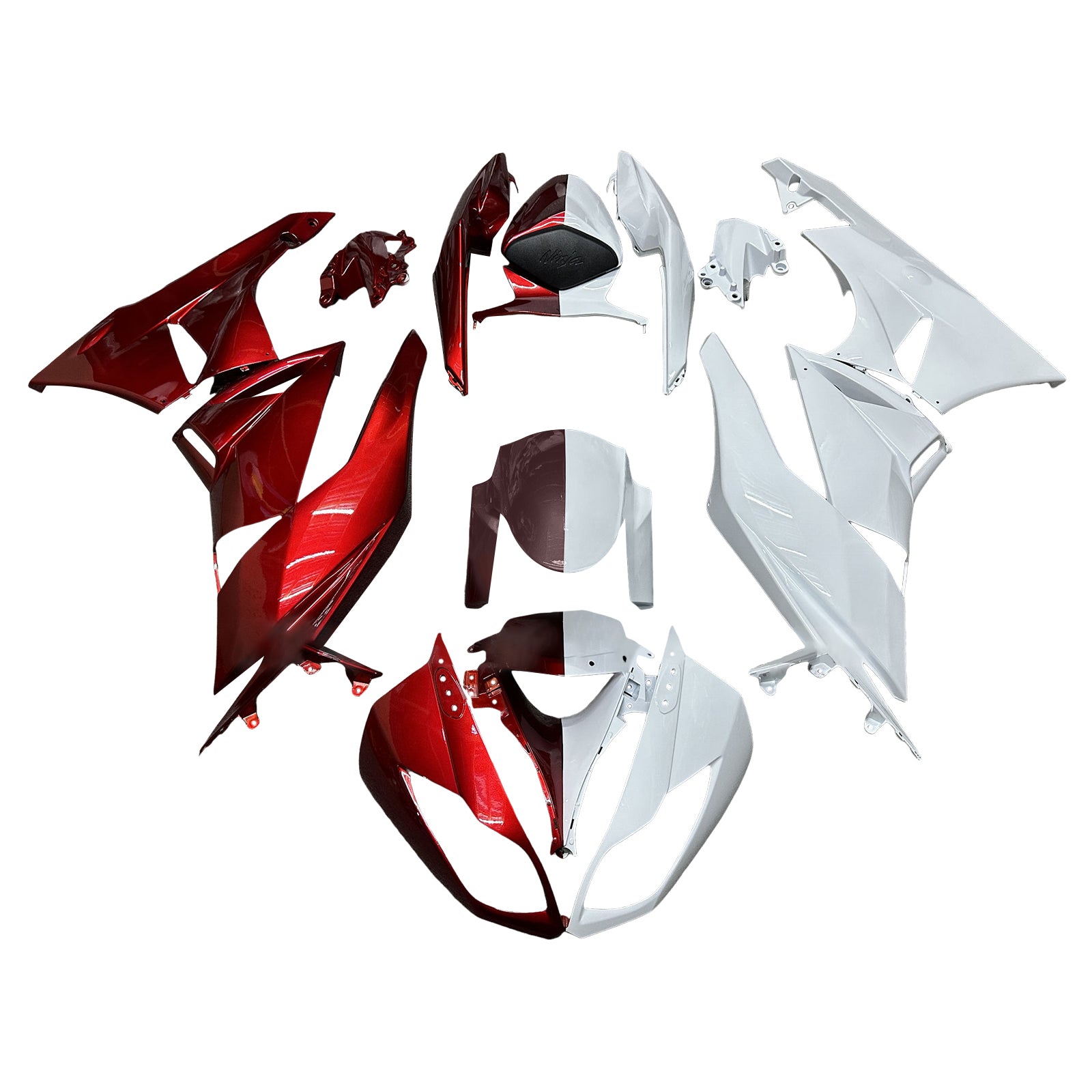 Amotopart 2009-2012 Kawasaki ZX6R 636 Gloss Red White Fairing Kit