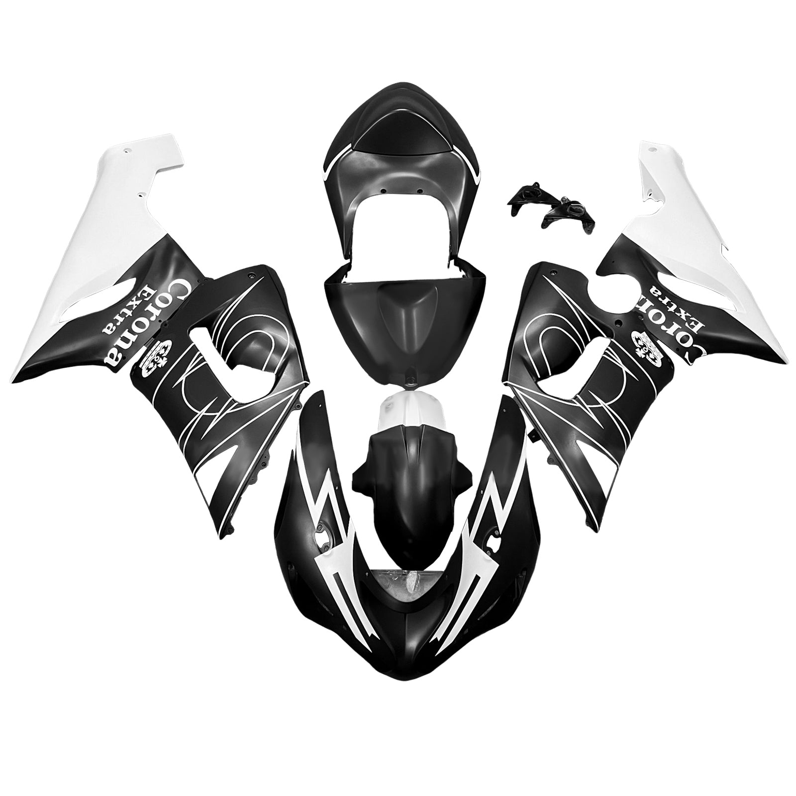Amotopart 2005-2006 Kawasaki ZX6R 636 Matte Black White Fairing Kit