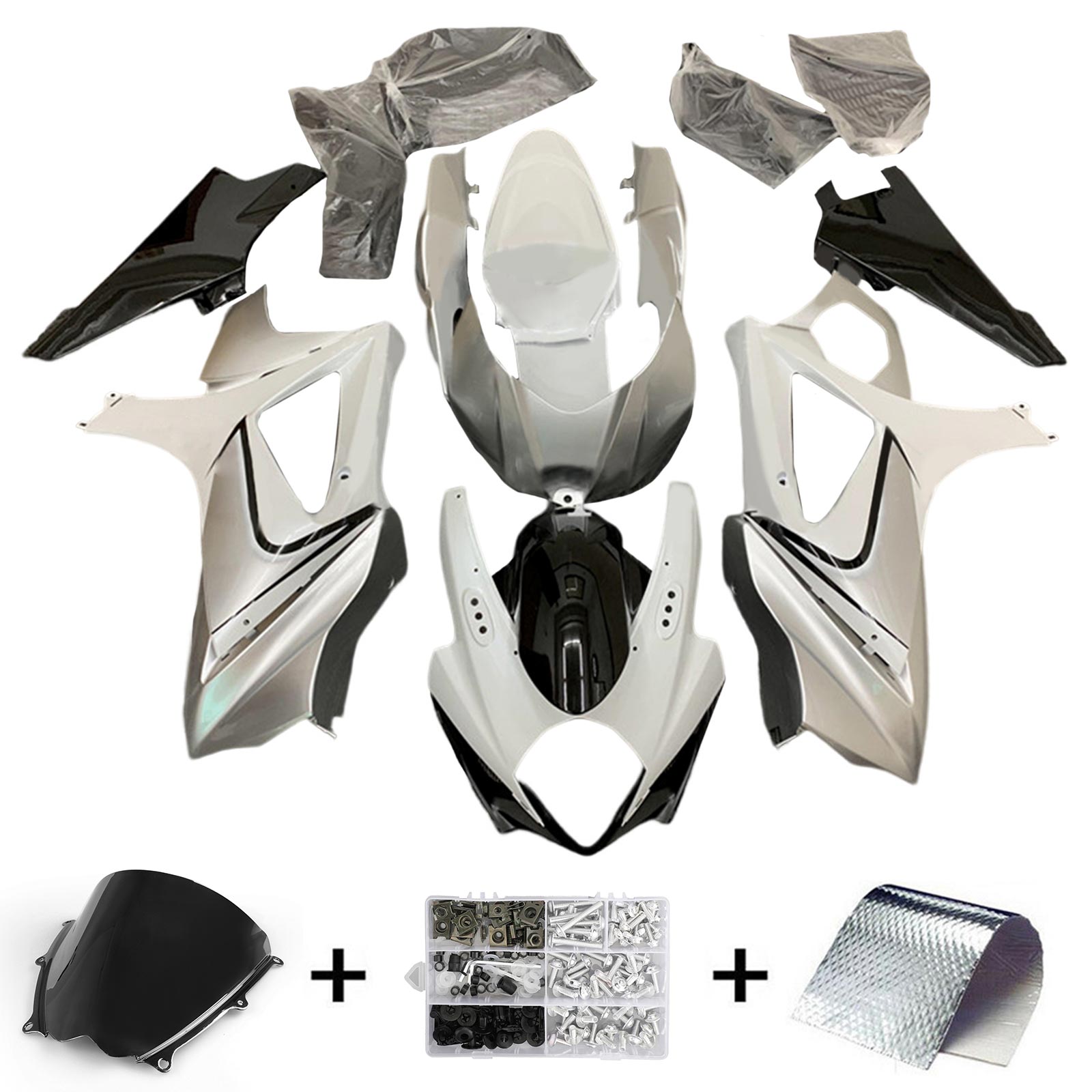 Amotopart Suzuki GSXR1000 K7 Blanc 2007-2008&Kit de carénage gris