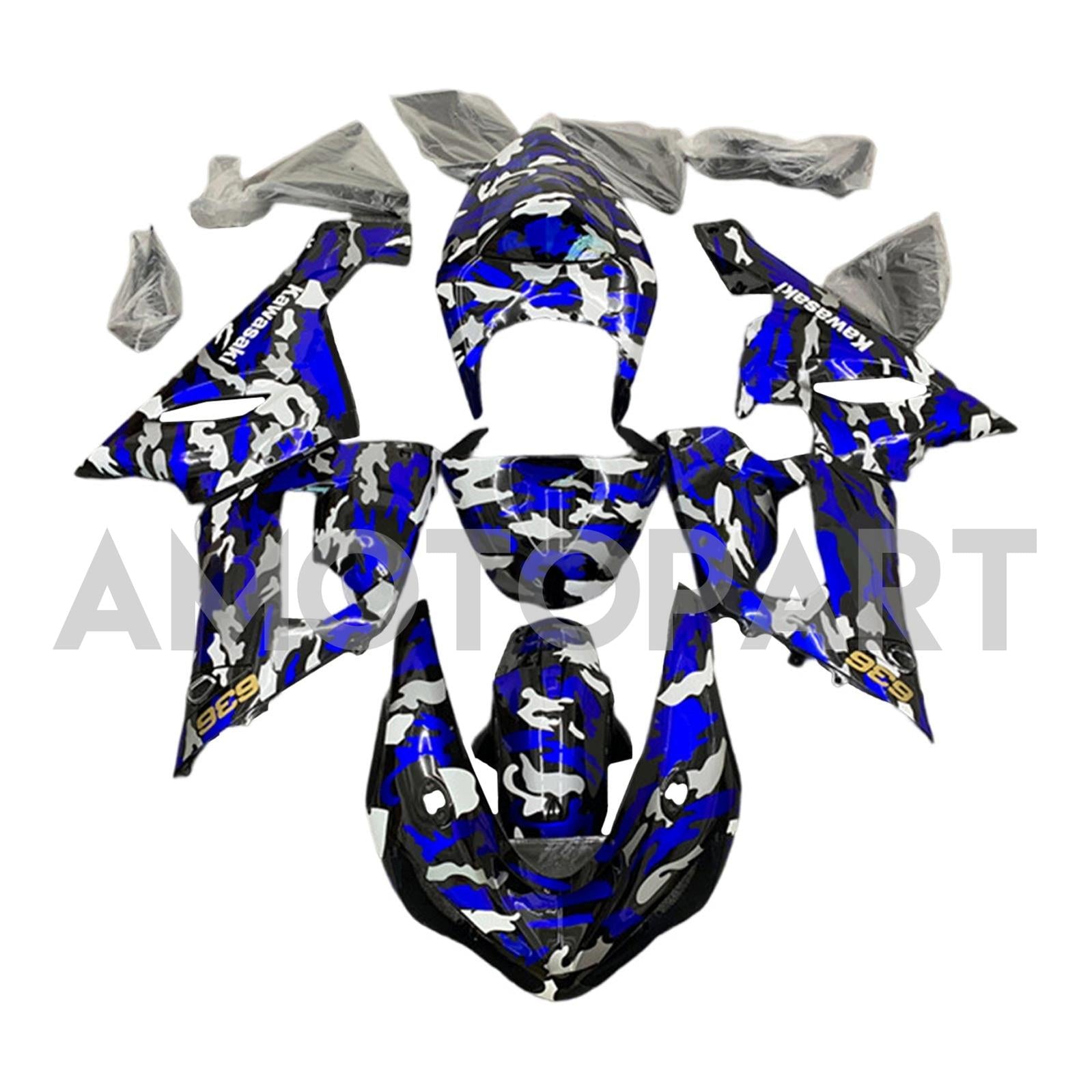 Amotopart 2005-2006 Kawasaki ZX6R 636 Blue&White Camouflage Fairing Kit