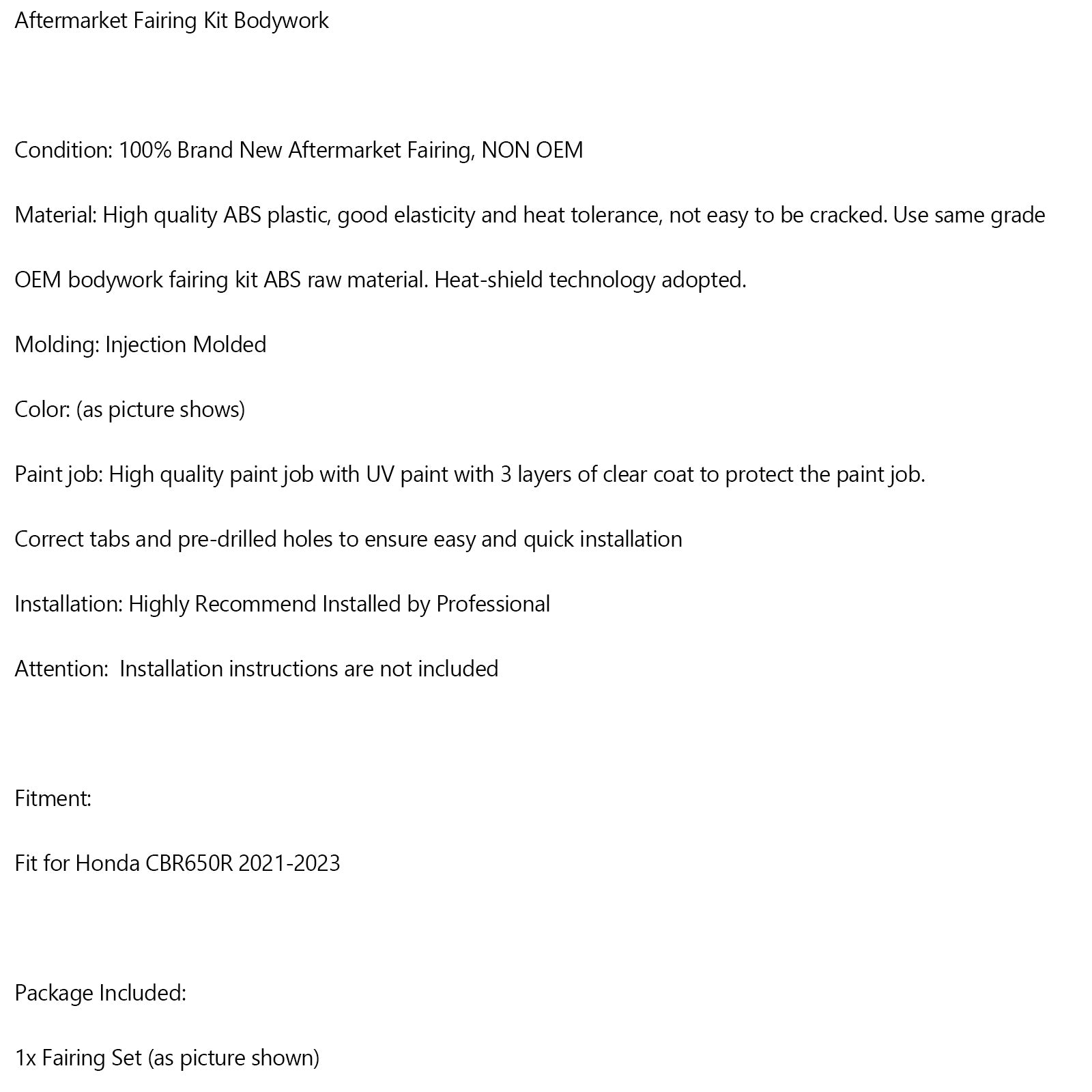 Amotopart 2021-2023 Honda CBR650R Fairing Kit Collection
