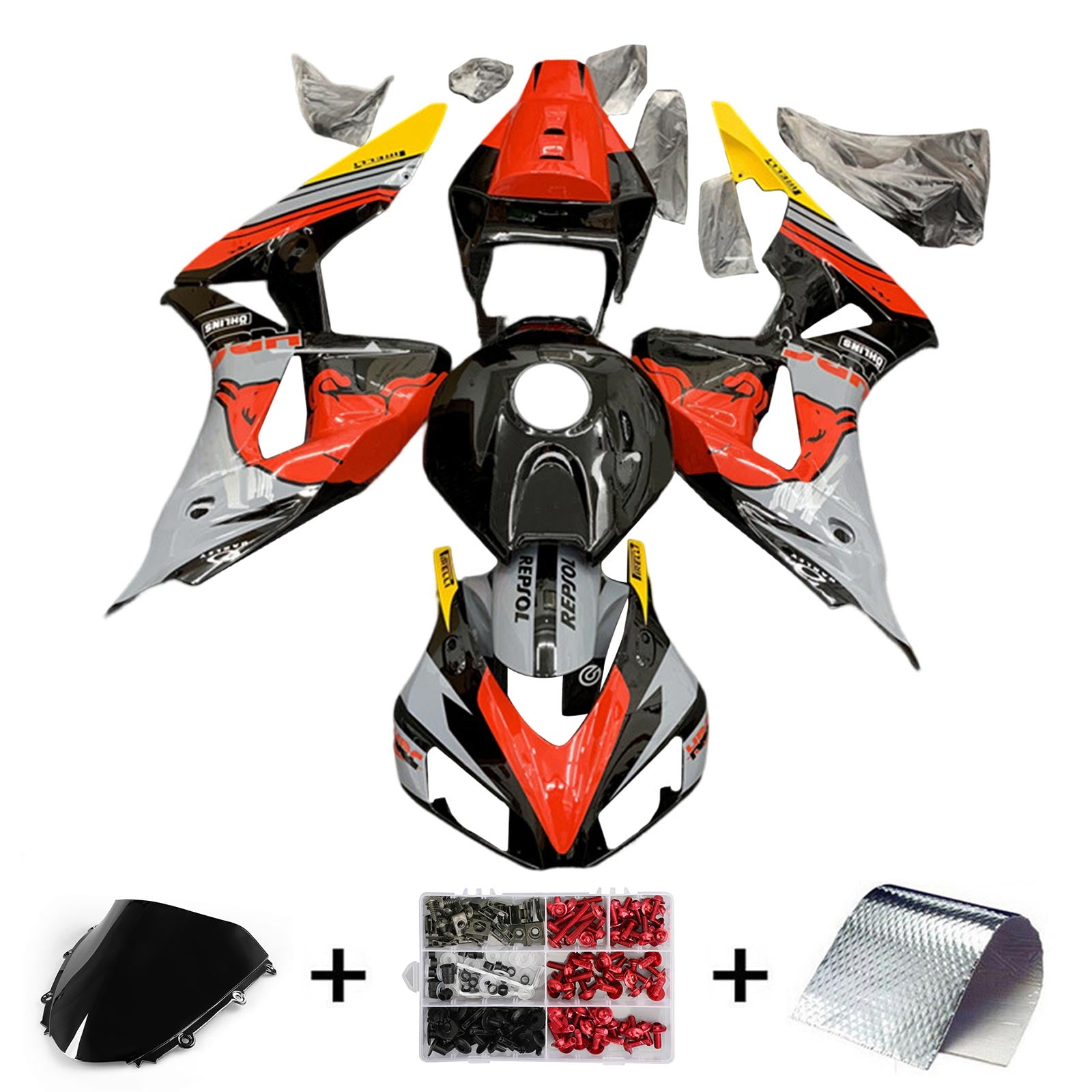 Amotopart 2006-2007 Honda CBR1000RR Red & Grey Fairing Kit