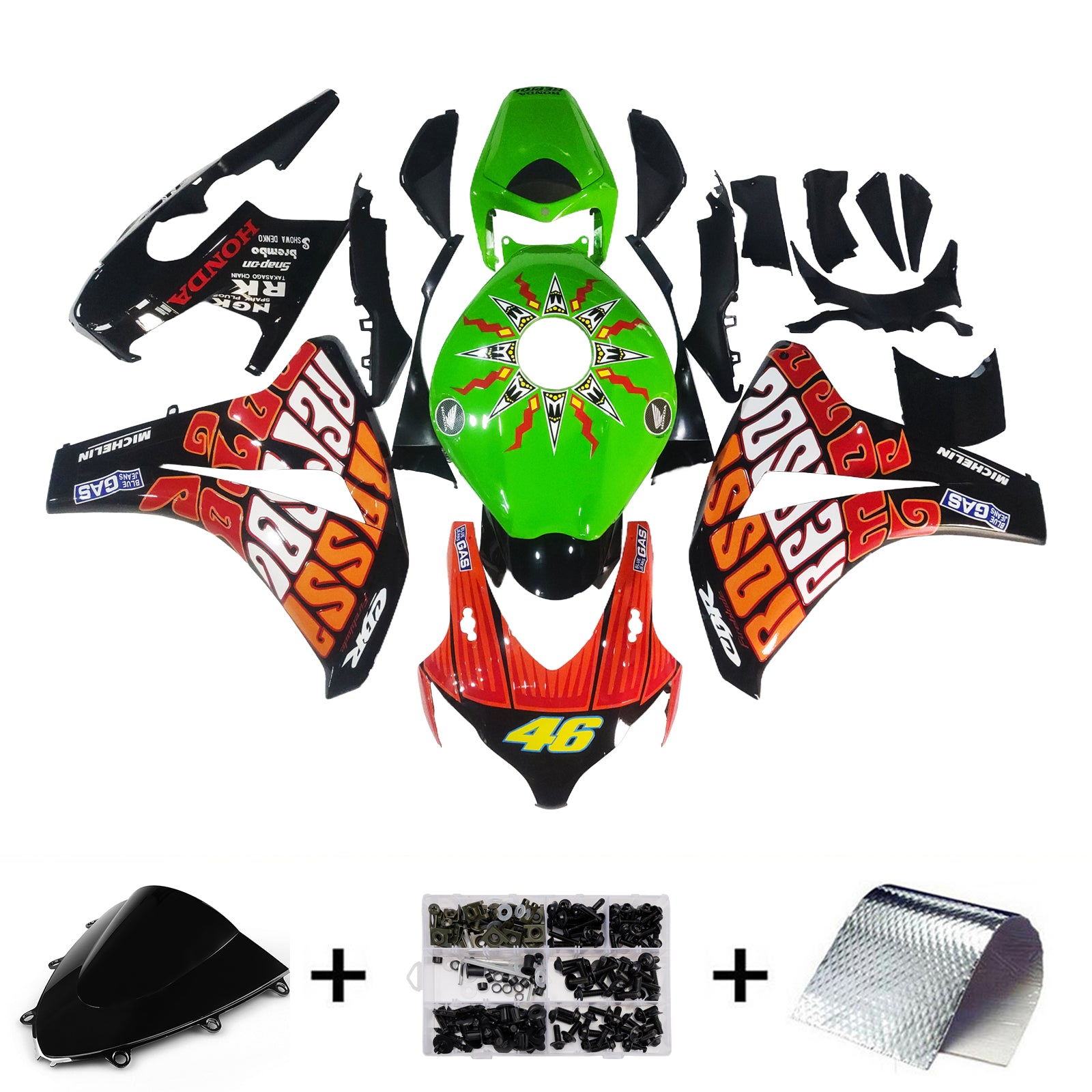 Amotopart 2008-2011 Honda CBR1000rr Green Black with Secals Fairing Kit