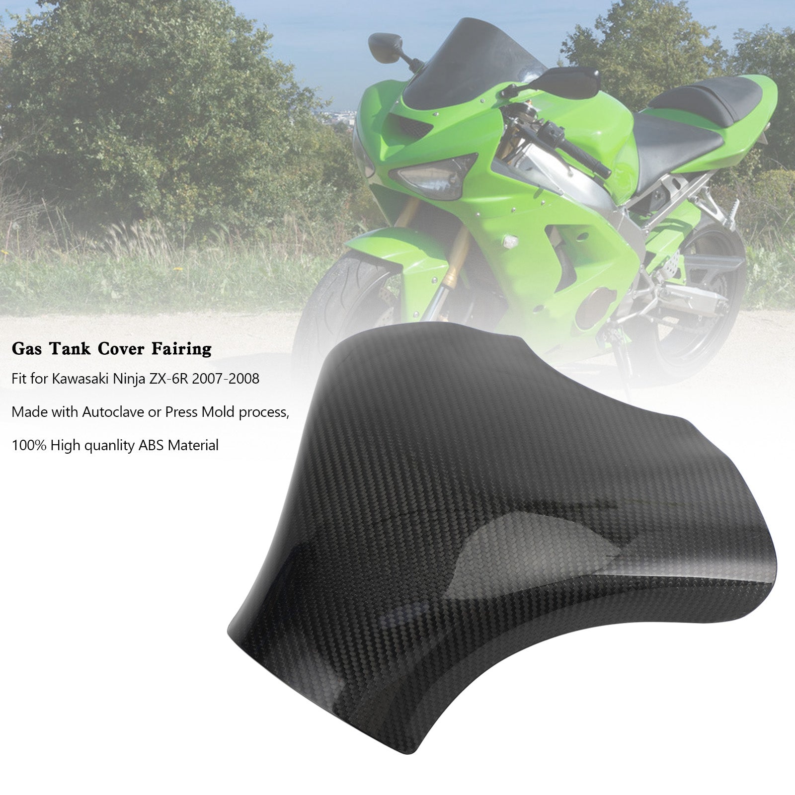 Gas Tank Cover Panel Fairing Protector For Kawasaki Ninja ZX-6R 2007-2008 Carbon