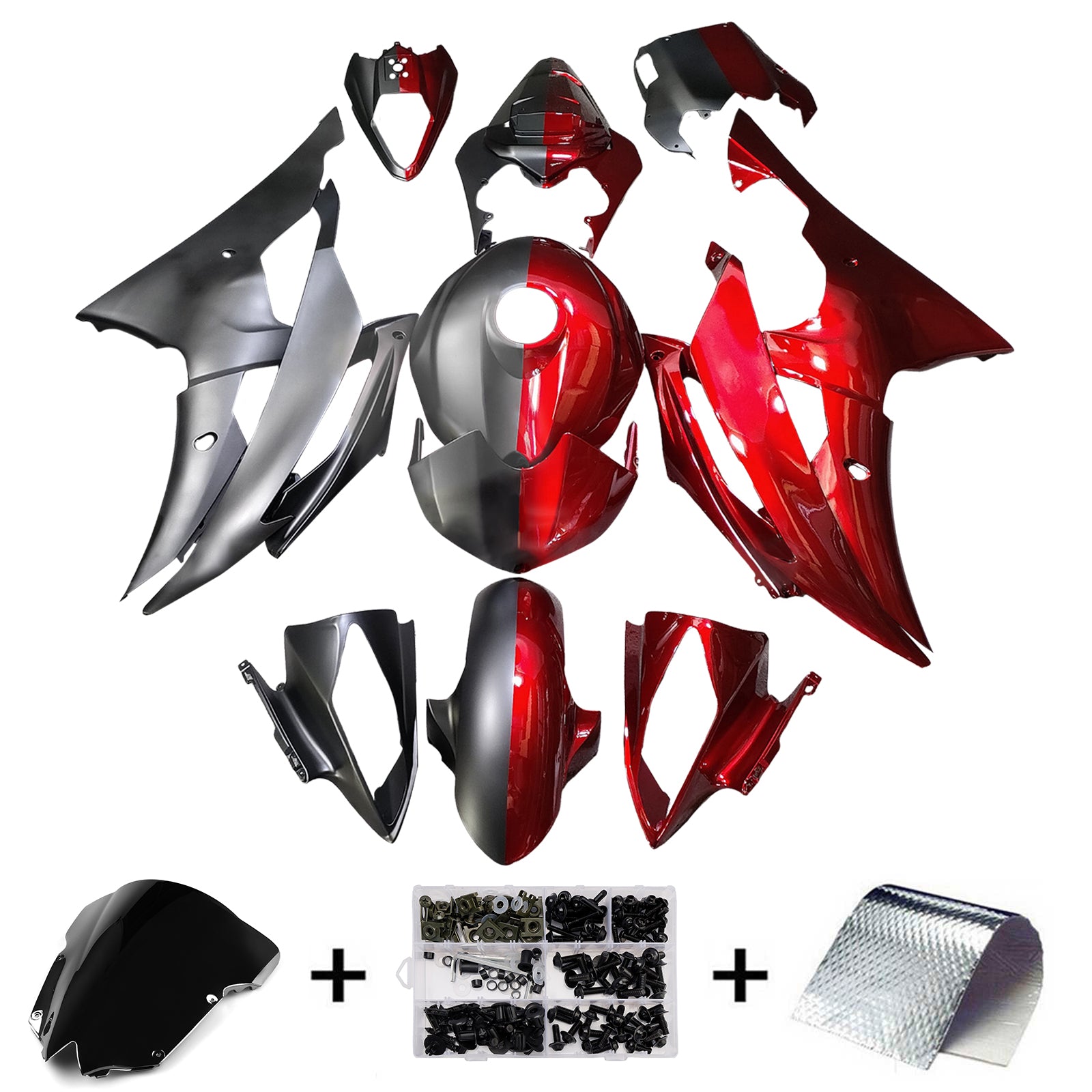 Amotopart 2008-2016 Yamaha YZF-R6 Red Black Grey Fairing Kit