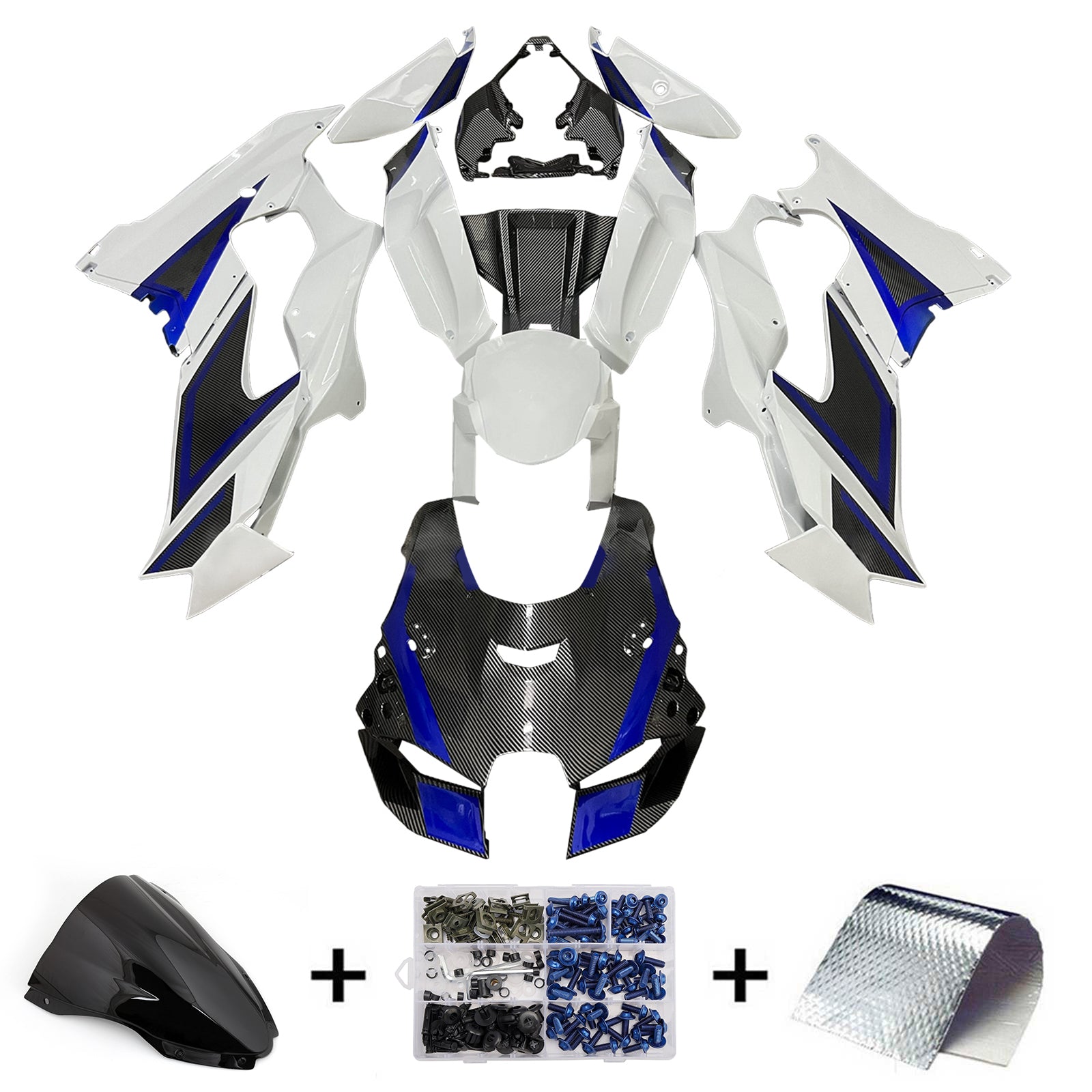 Amotopart 2021-2025 Kawasaki ZX14R ZZR1400 Carbon Fiber White Fairing Kit