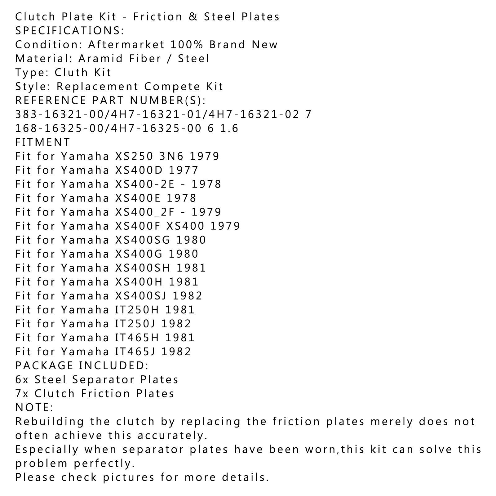 Clutch kit stål og friksjonsplater passer for yamaha xs250 xs400 it250 it465