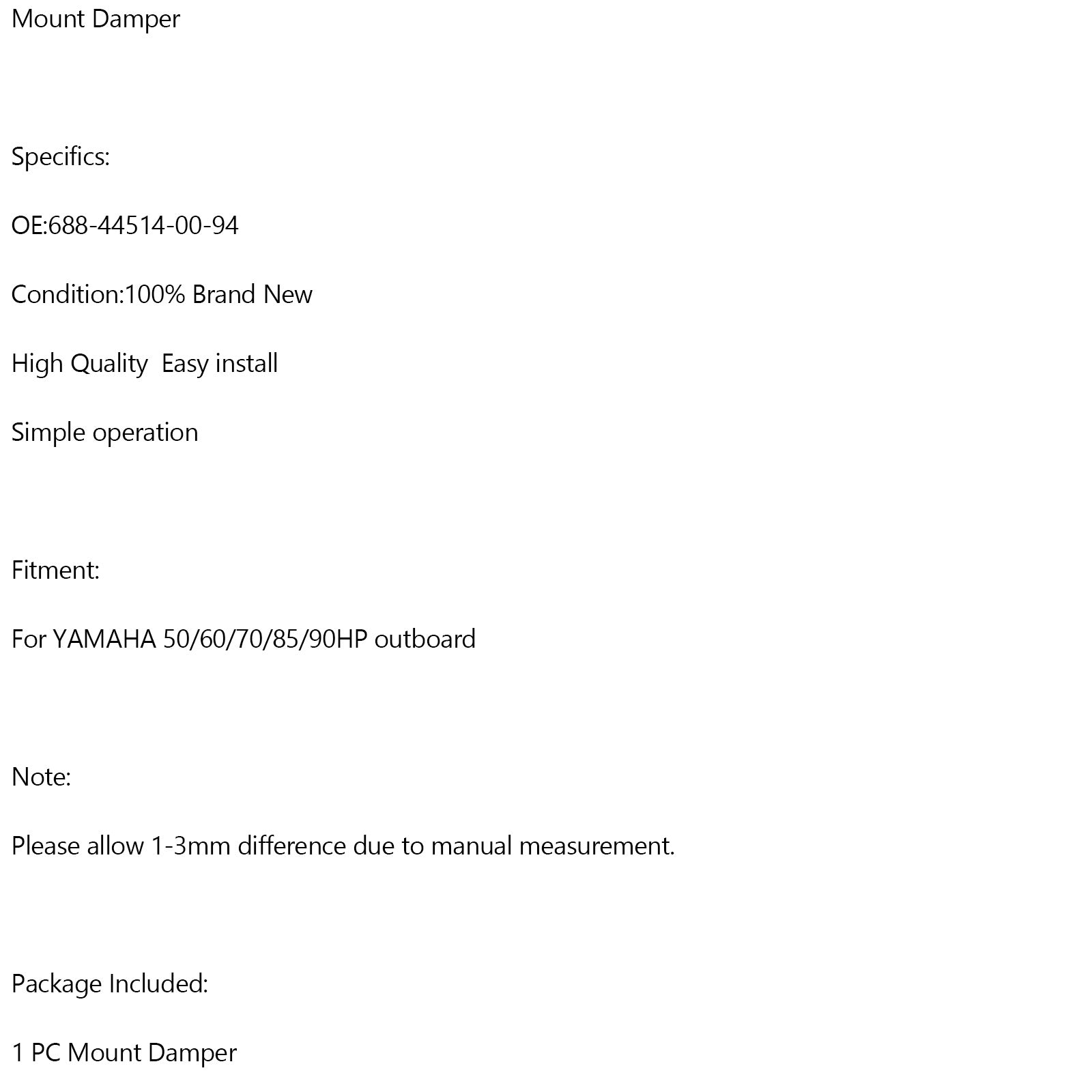 688-44514-00-94 OVERSIDE MONTER DAMPER FOR YAMAHA 50/60/70/85/90HP TABELL