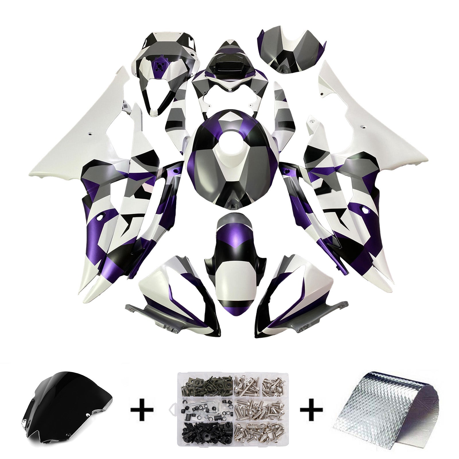 Amotopart 2008-2016 Yamaha YZF-R6 White Grey Purple Fairing Kit