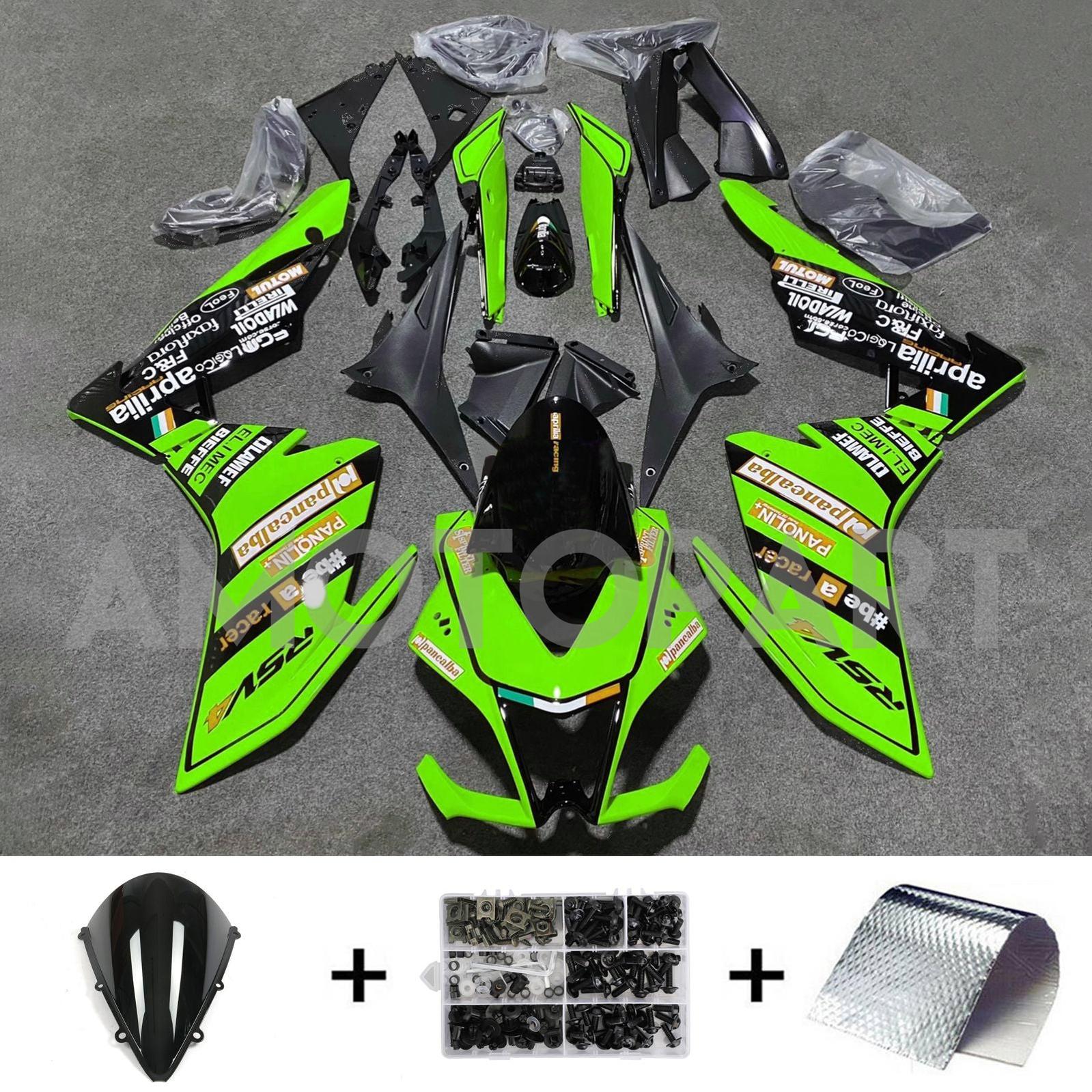 Amotopart 2009-2015 Aprilia RSV4 1000 Black Green Fairing Kit
