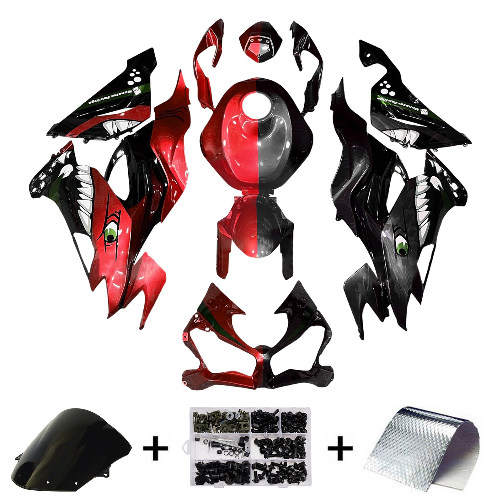 Amotopart 2019-2023 Kawasaki ZX6R Glossy Red Black Fearing Kit