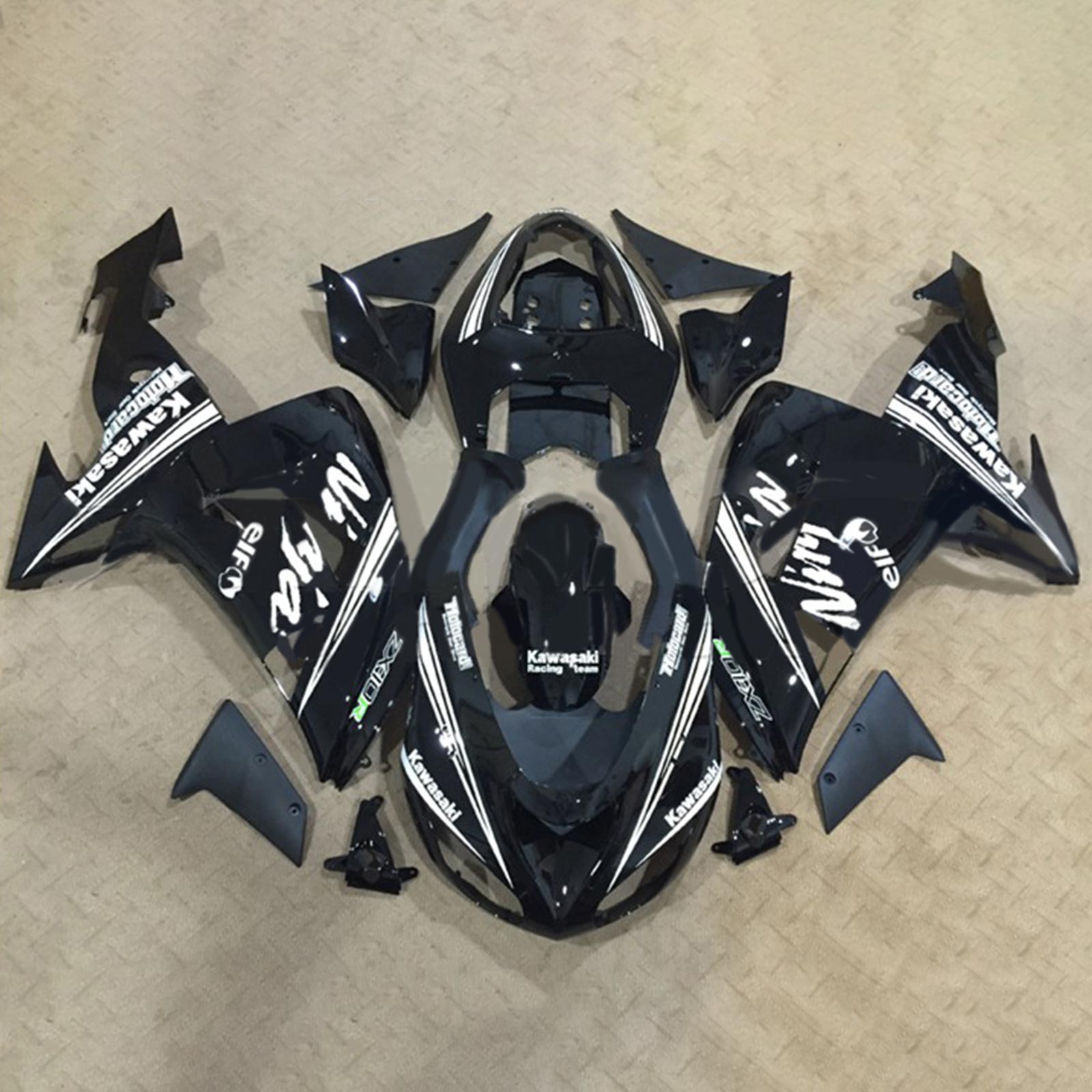 Amotopart 2006-2007 Kawasaki ZX10r Black with White Logo Fairring Kit