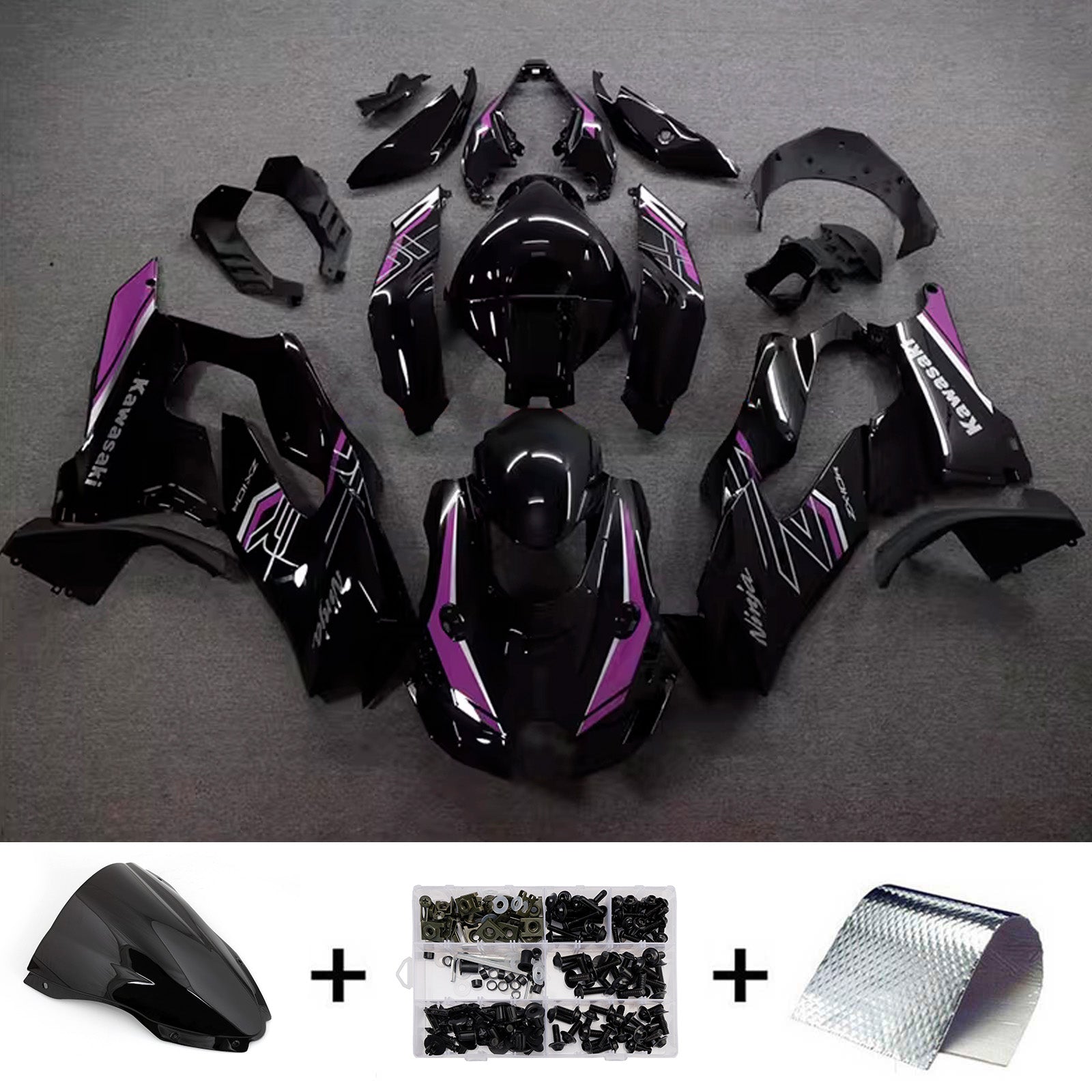 Amotopart 2021-2025 Kawasaki ZX-10R/ZX-10RR Black Purple Fairing Kit