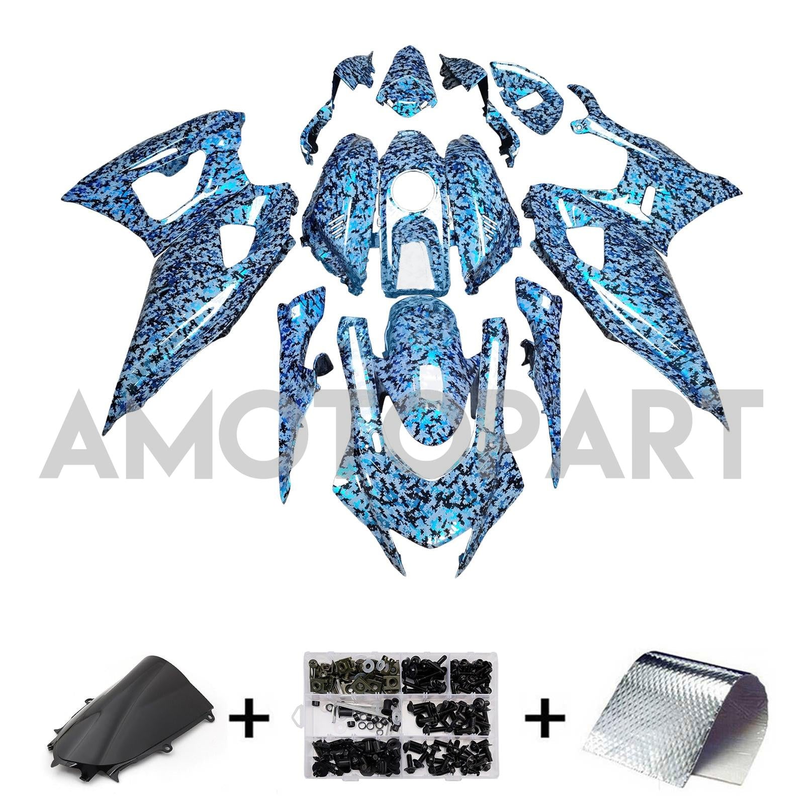 Amotopart 2021-2025 Yamaha YZF-R7 Blue Forged Carbon Fiber Fairing Kit