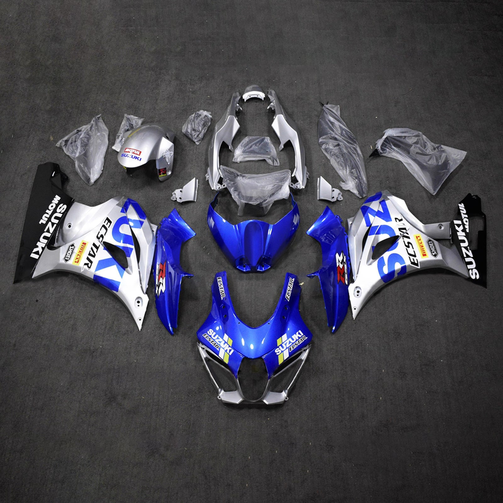 Amotopart 2017-2025 Suzuki GSXR1000 Blue Silver Black Fairing Kit