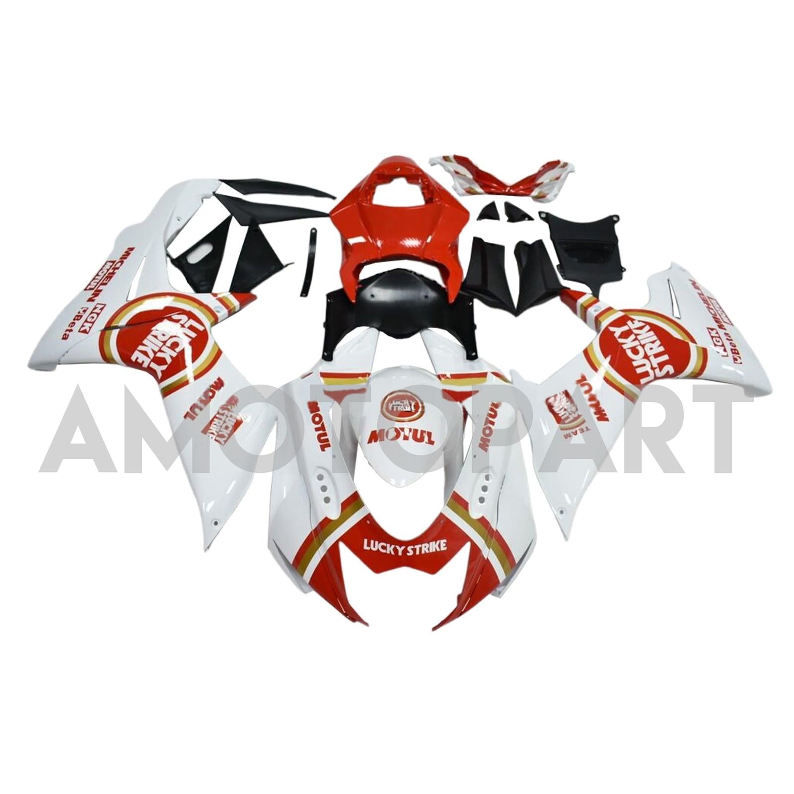 Amotopart 2011-2025 K11 GSXR 600/750 Suzuki White with Red Accents Fairing Kit