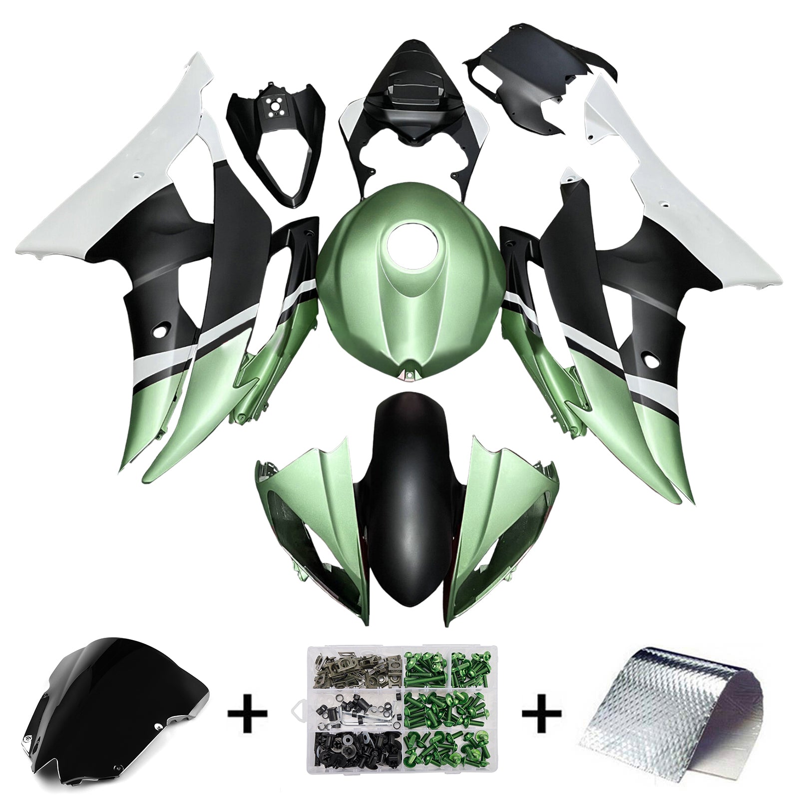 Amotopart 2008-2016 Yamaha YZF-R6 Green & Black Fairing Kit