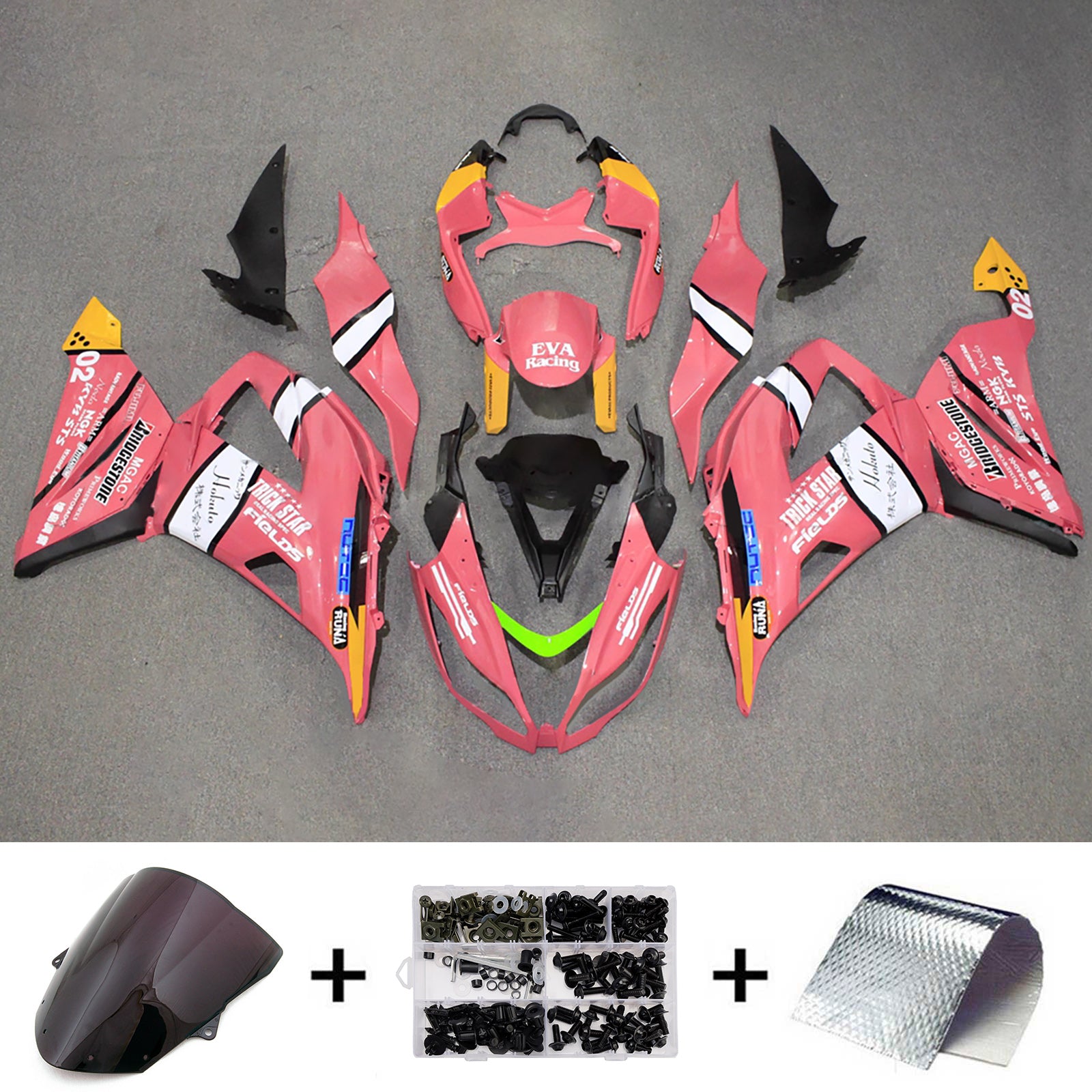 Amotopart 2013-2018 Kawasaki ZX6R 636 Pink Black White Orange Fairing Kit