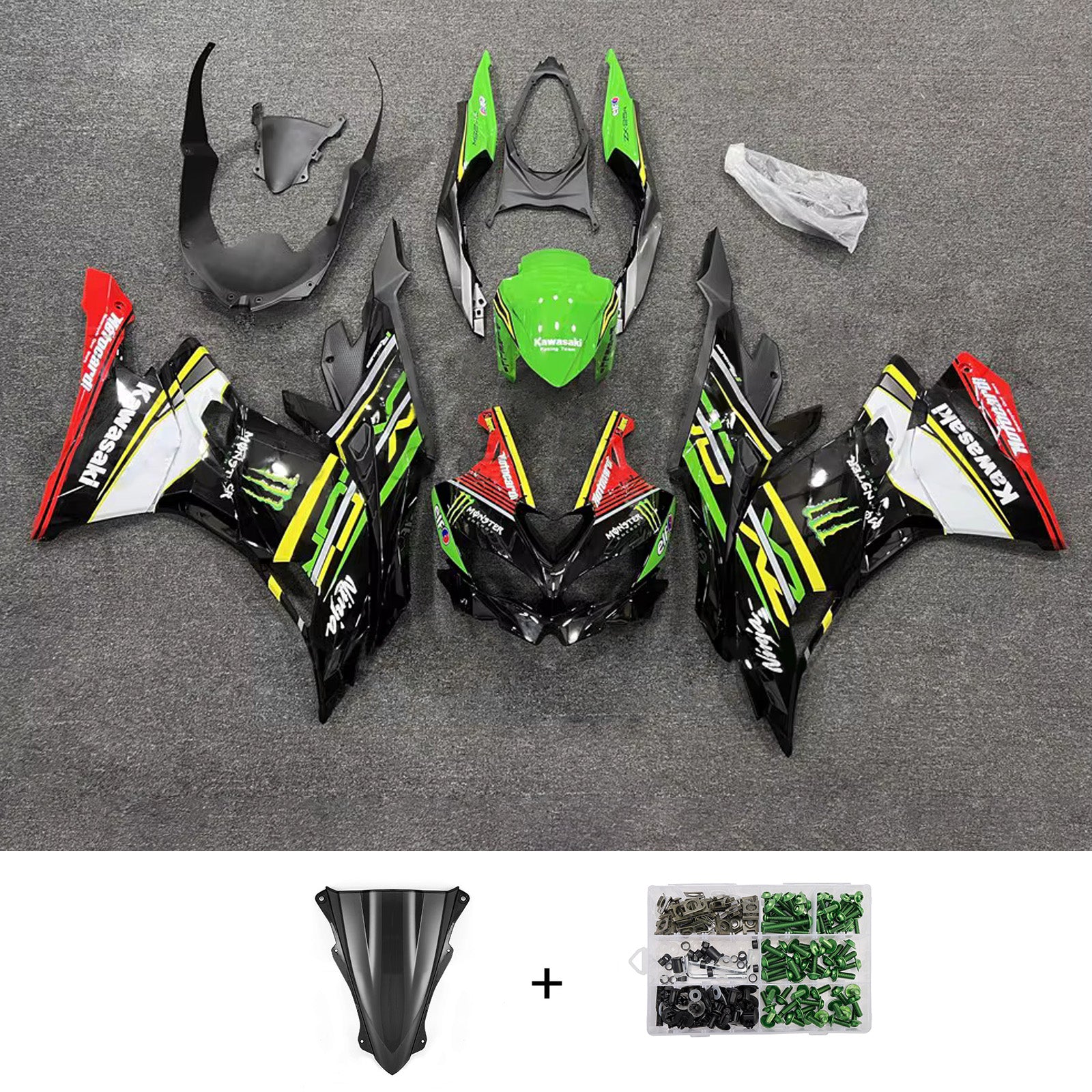 Amotopart 2019-2022 Kawasaki Ninja ZX-25R 2023-2025 Kawasaki Ninja ZX-4R/ZX-4RR Green Red White Black Fairing Kit
