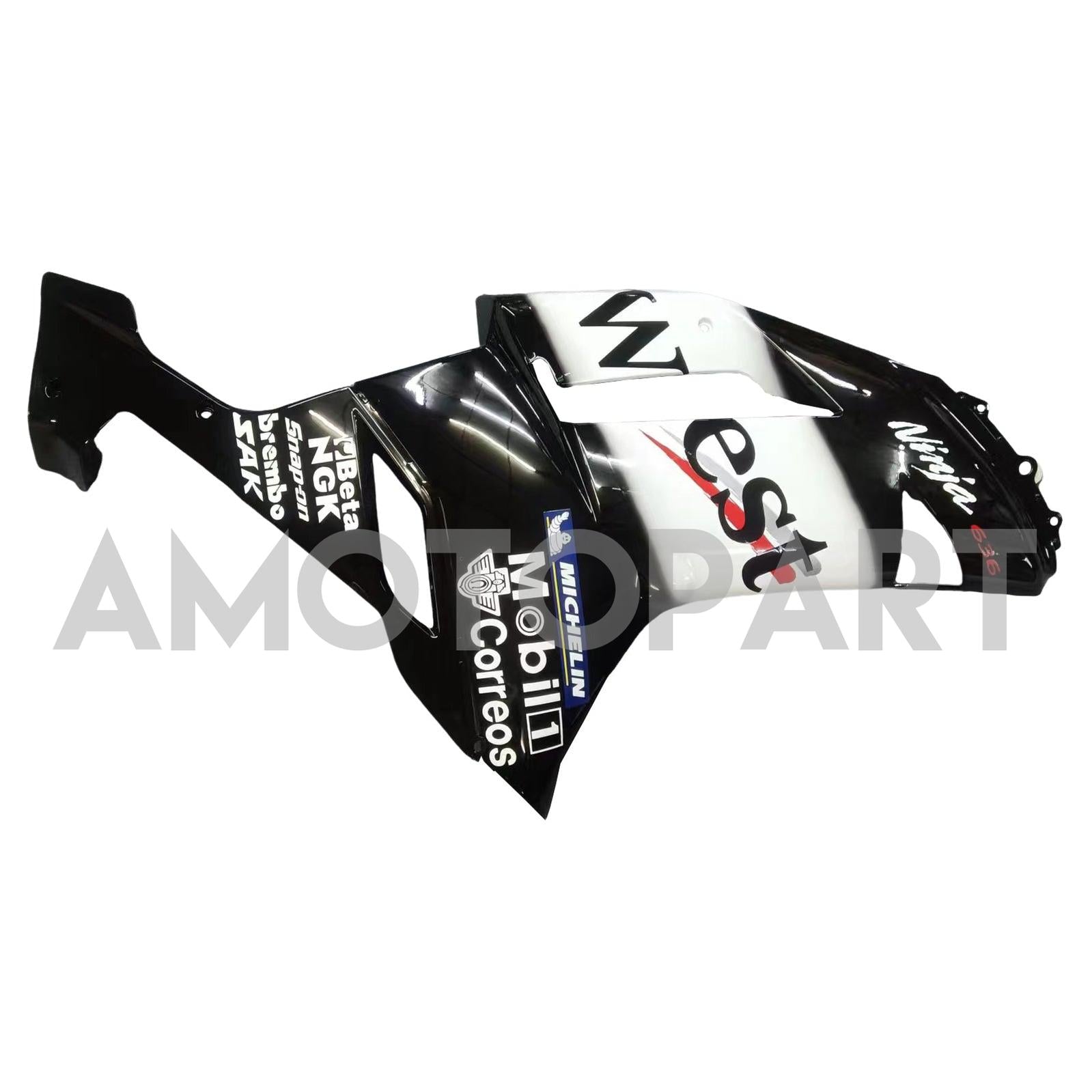 Amotopart 2007-2008 Kawasaki ZX6R 636 Black White Fairing Kit