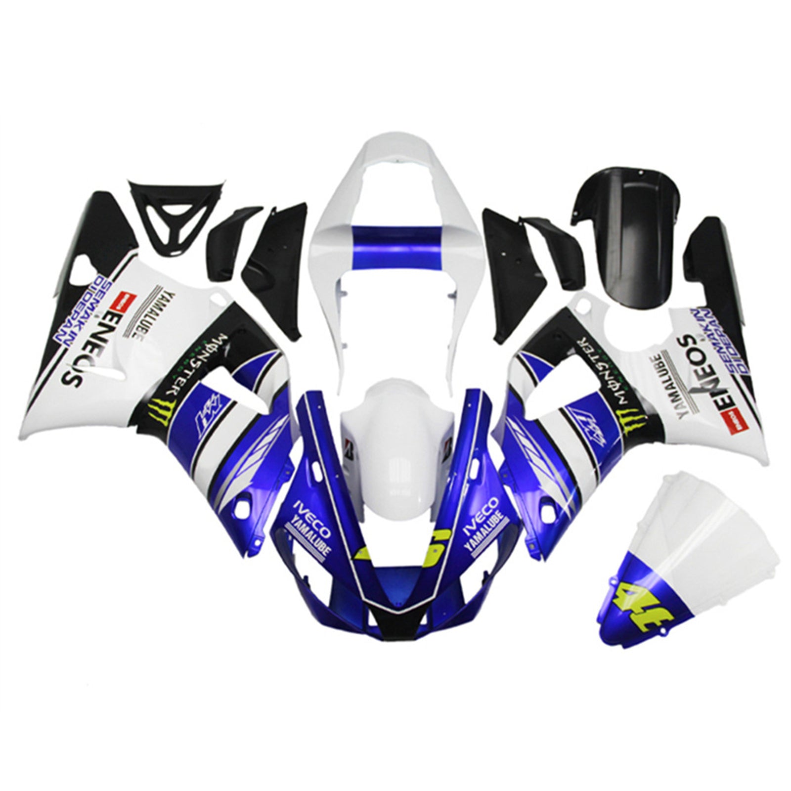 Amotopart 2000-2001 YZF 1000 R1 Yamaha Bleu&Kit de carénage blanc Style3